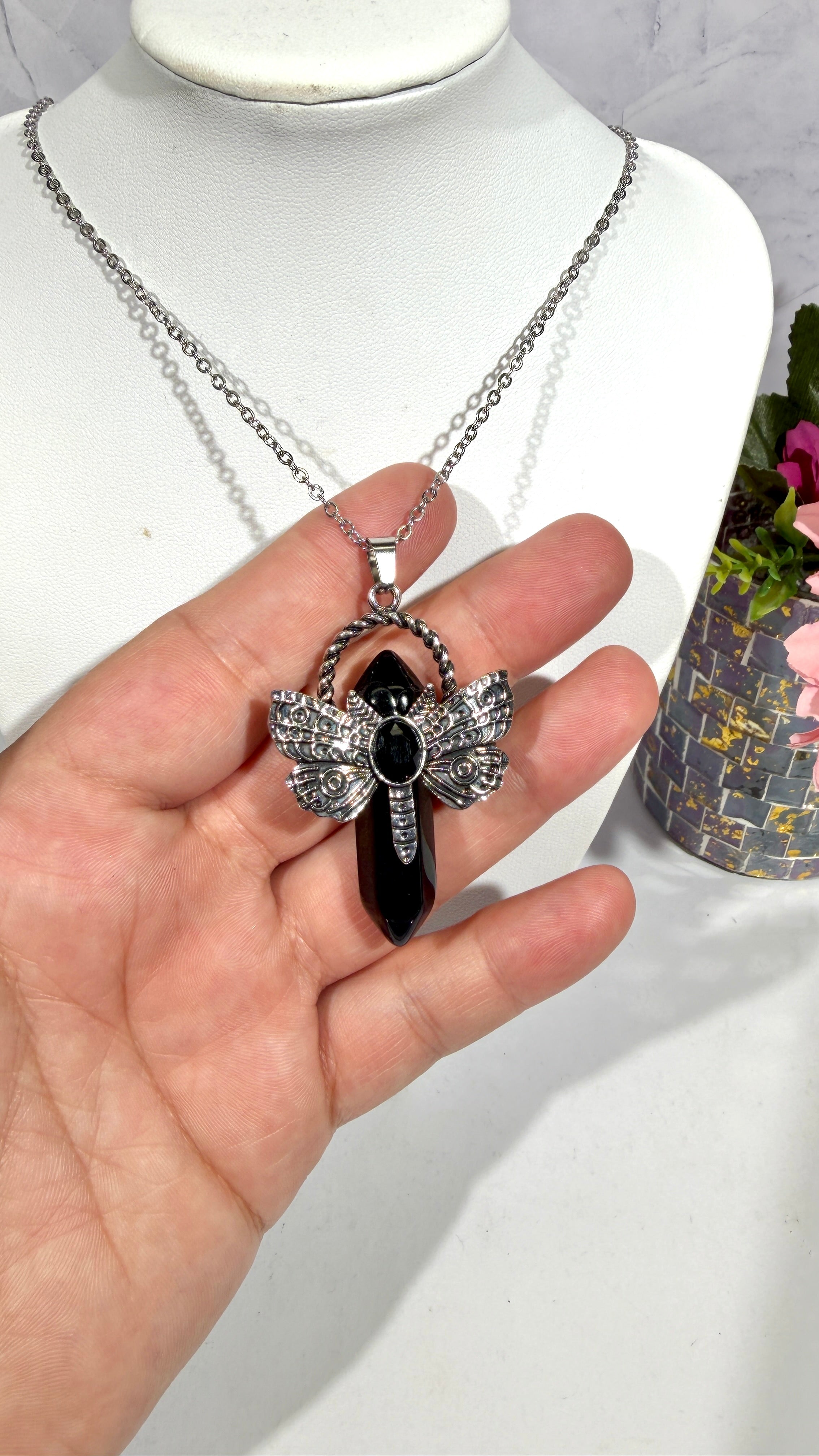 Obsidian DT Dragonfly Necklace