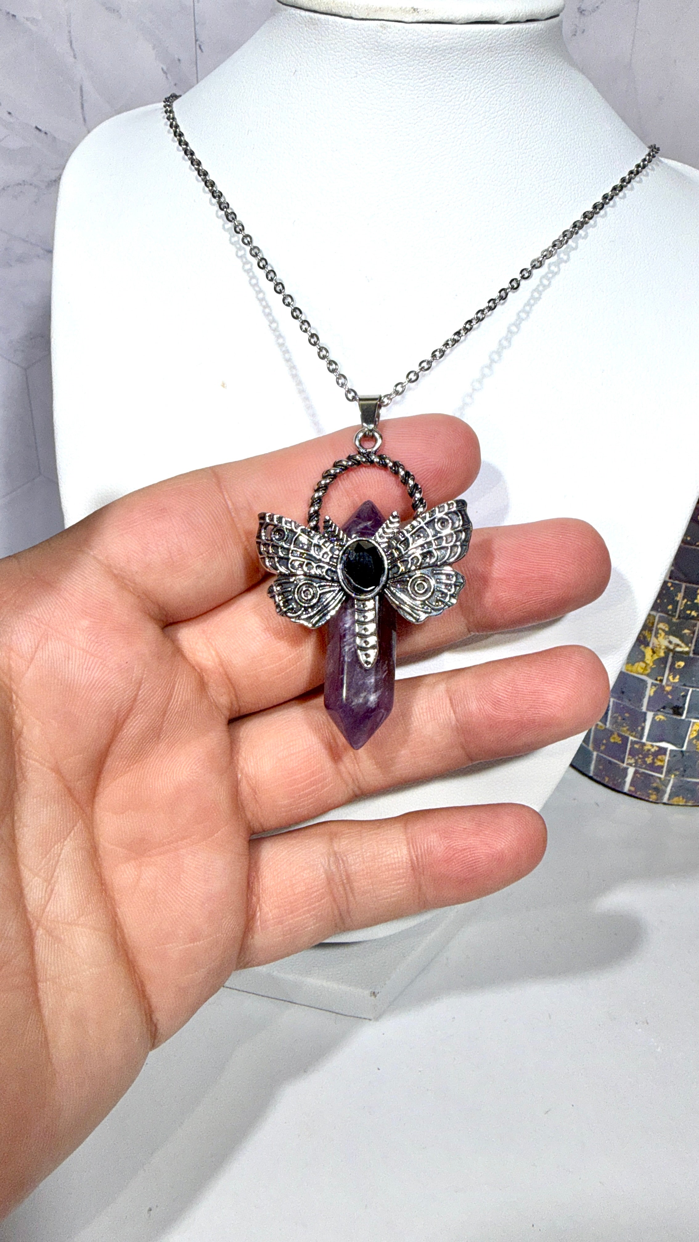 Amethyst DT Dragonfly Necklace