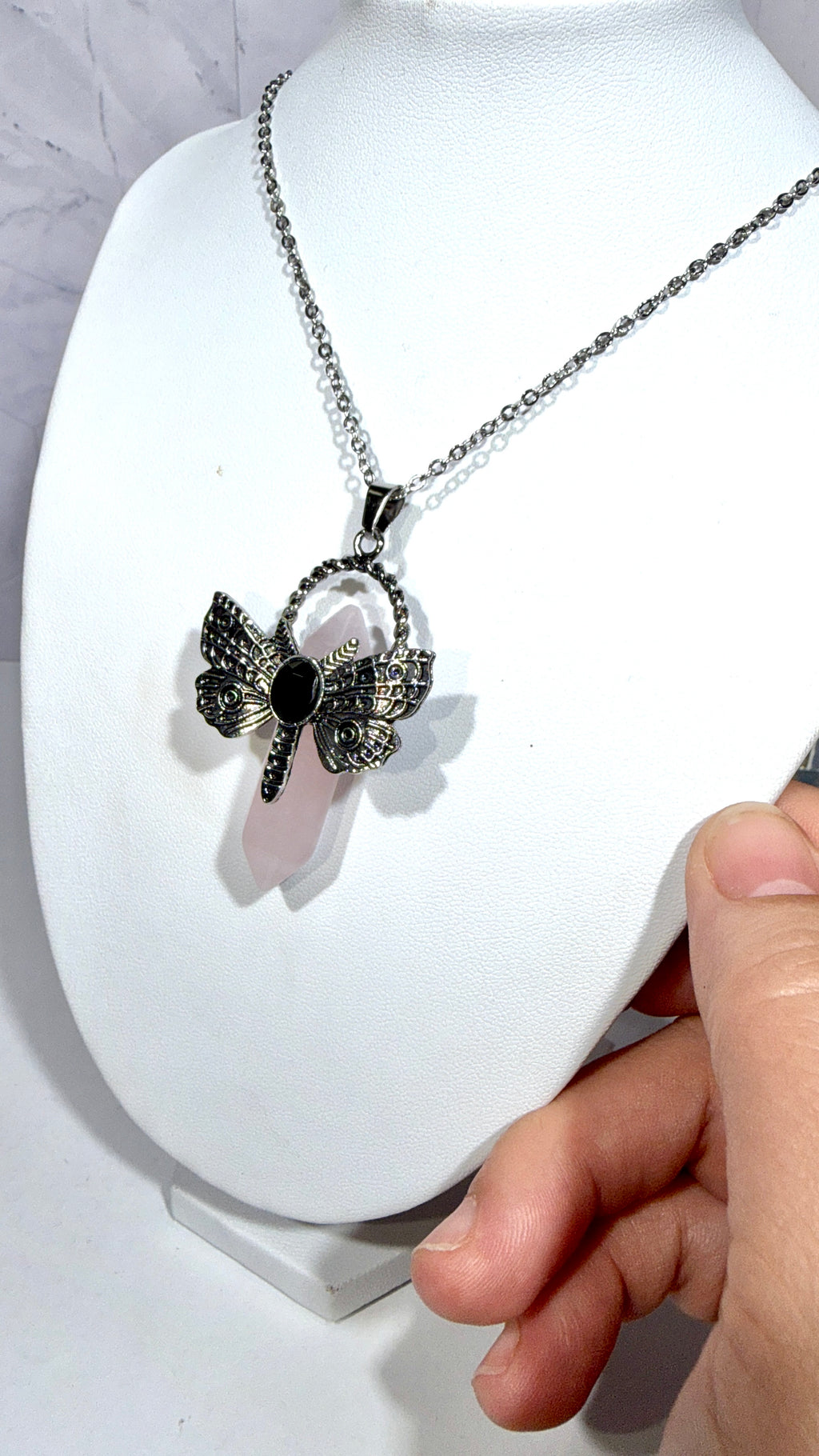Rose Quartz DT Dragonfly Necklace