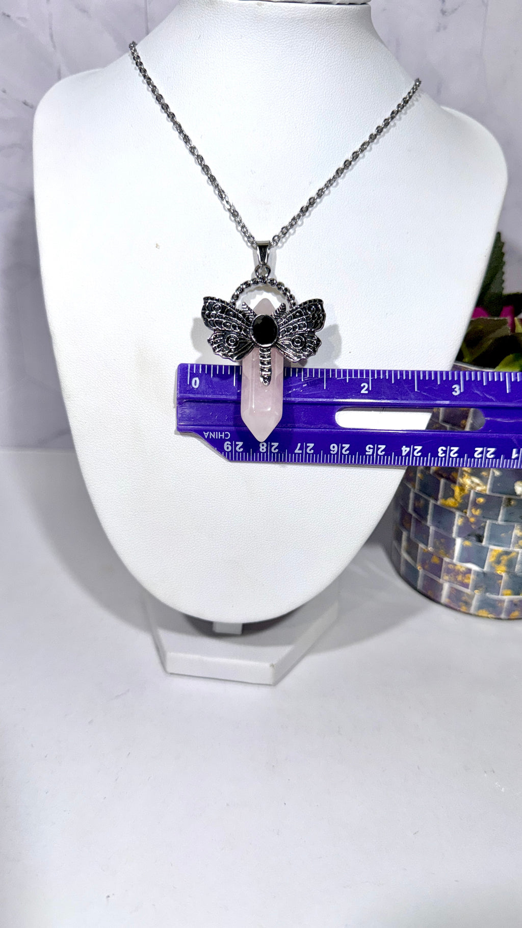 Rose Quartz DT Dragonfly Necklace