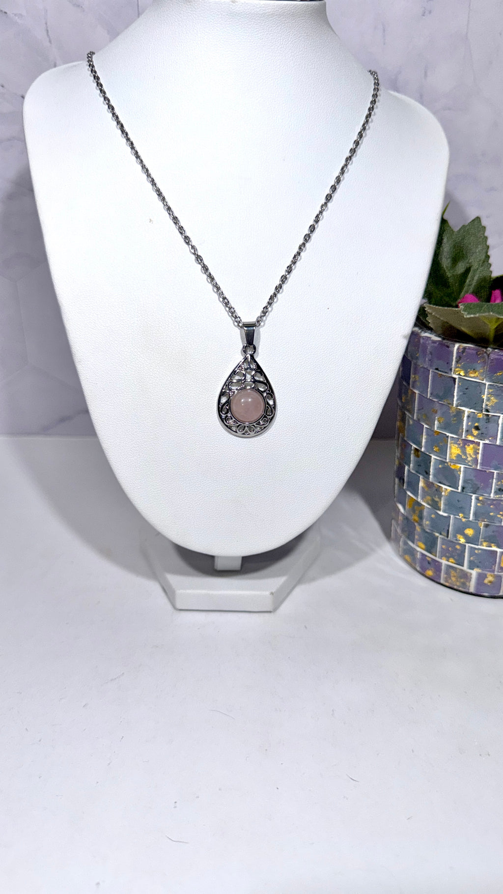 Rose Quartz Teardrop Necklace