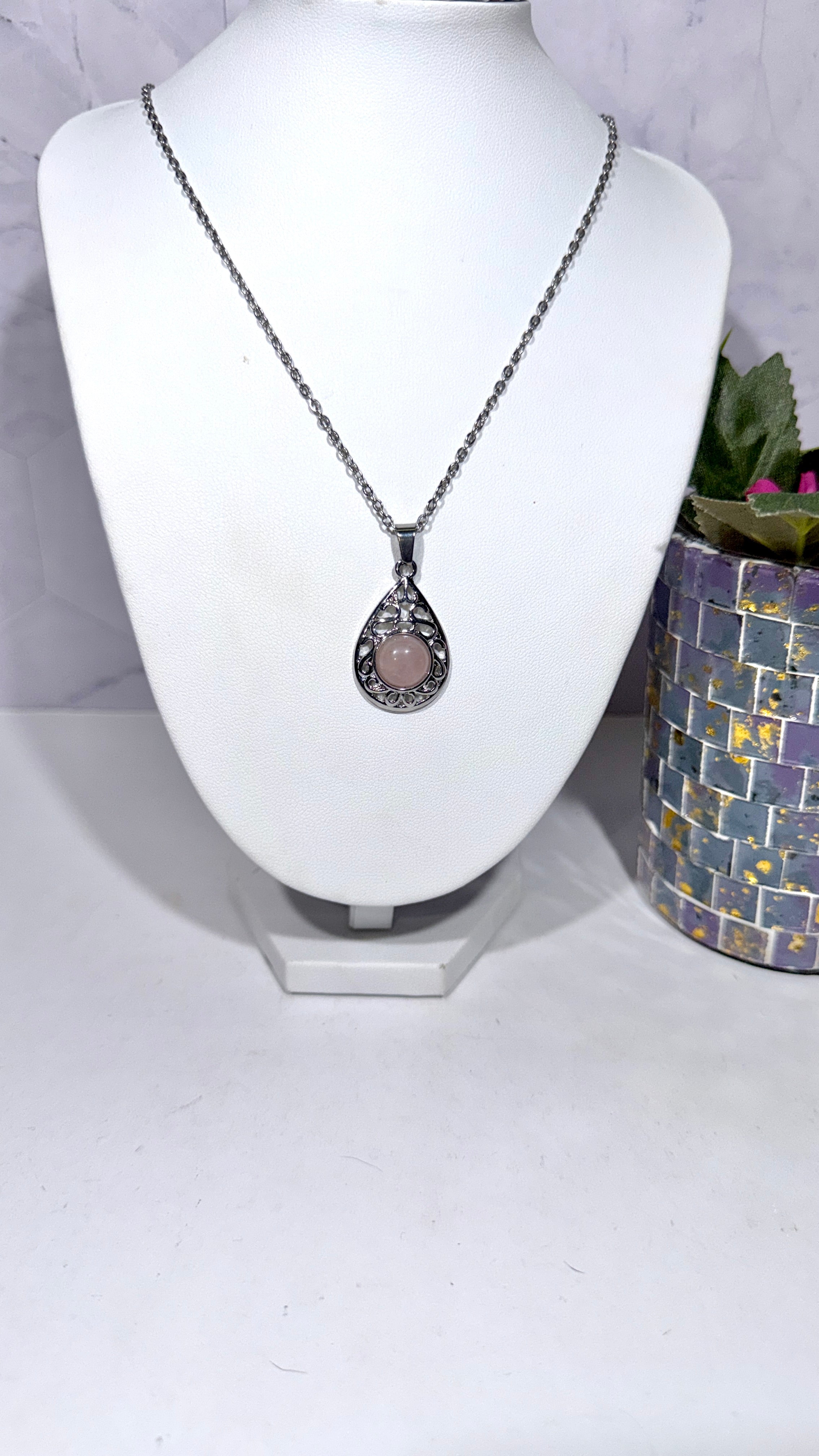 Rose Quartz Teardrop Necklace