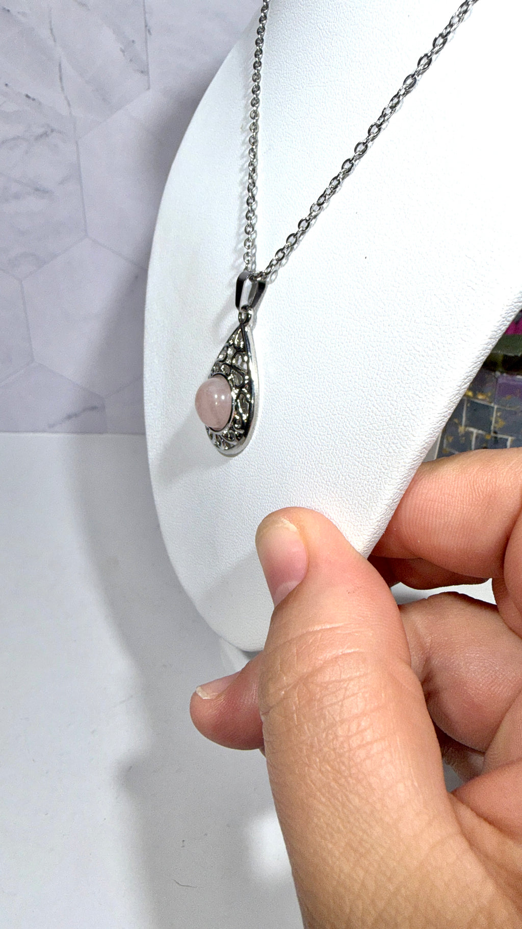 Rose Quartz Teardrop Necklace
