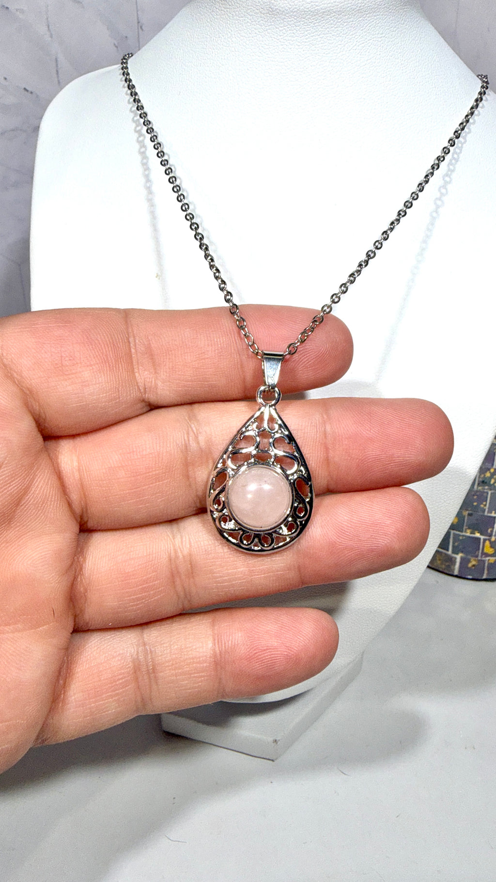Rose Quartz Teardrop Necklace