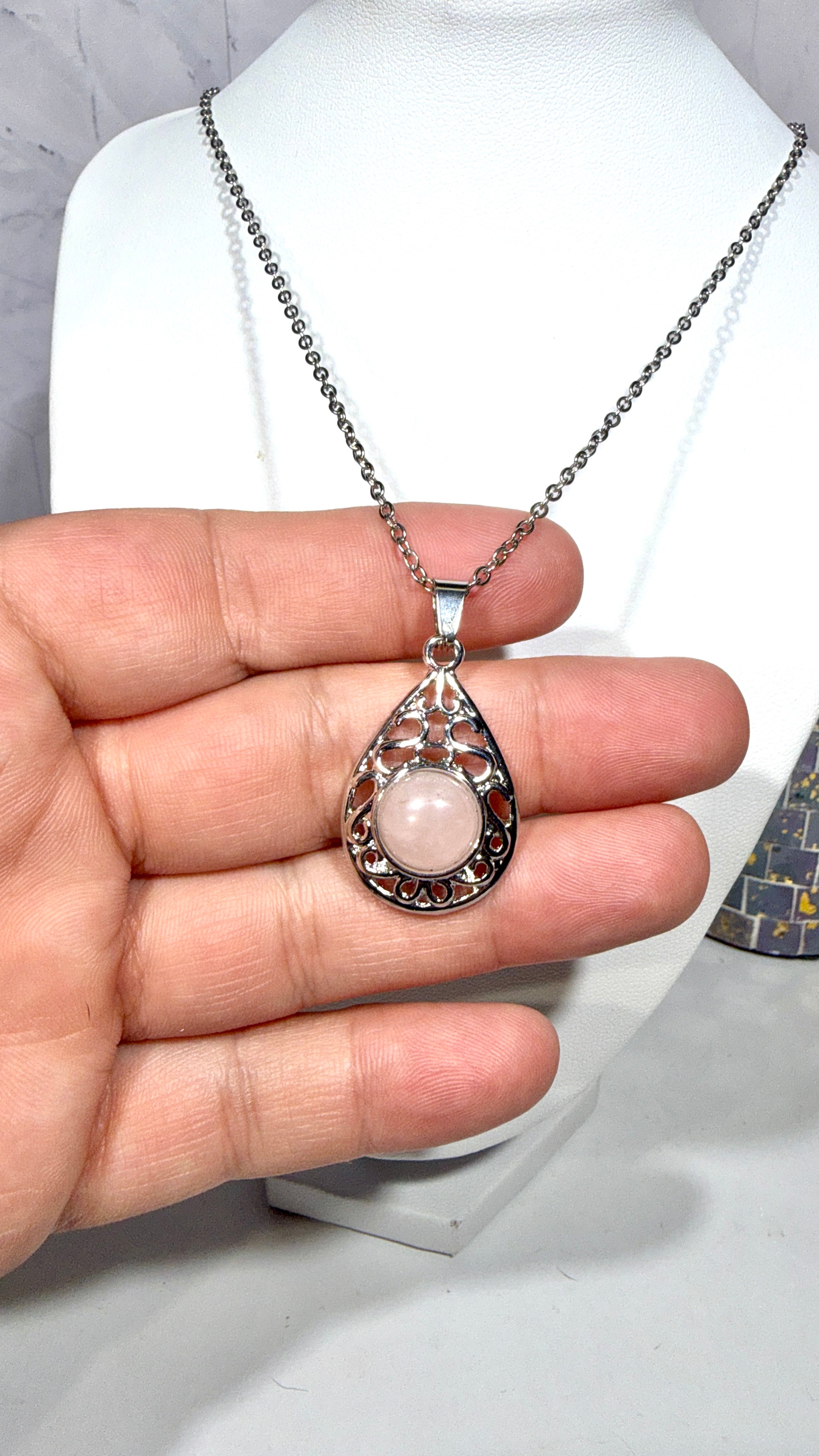 Rose Quartz Teardrop Necklace