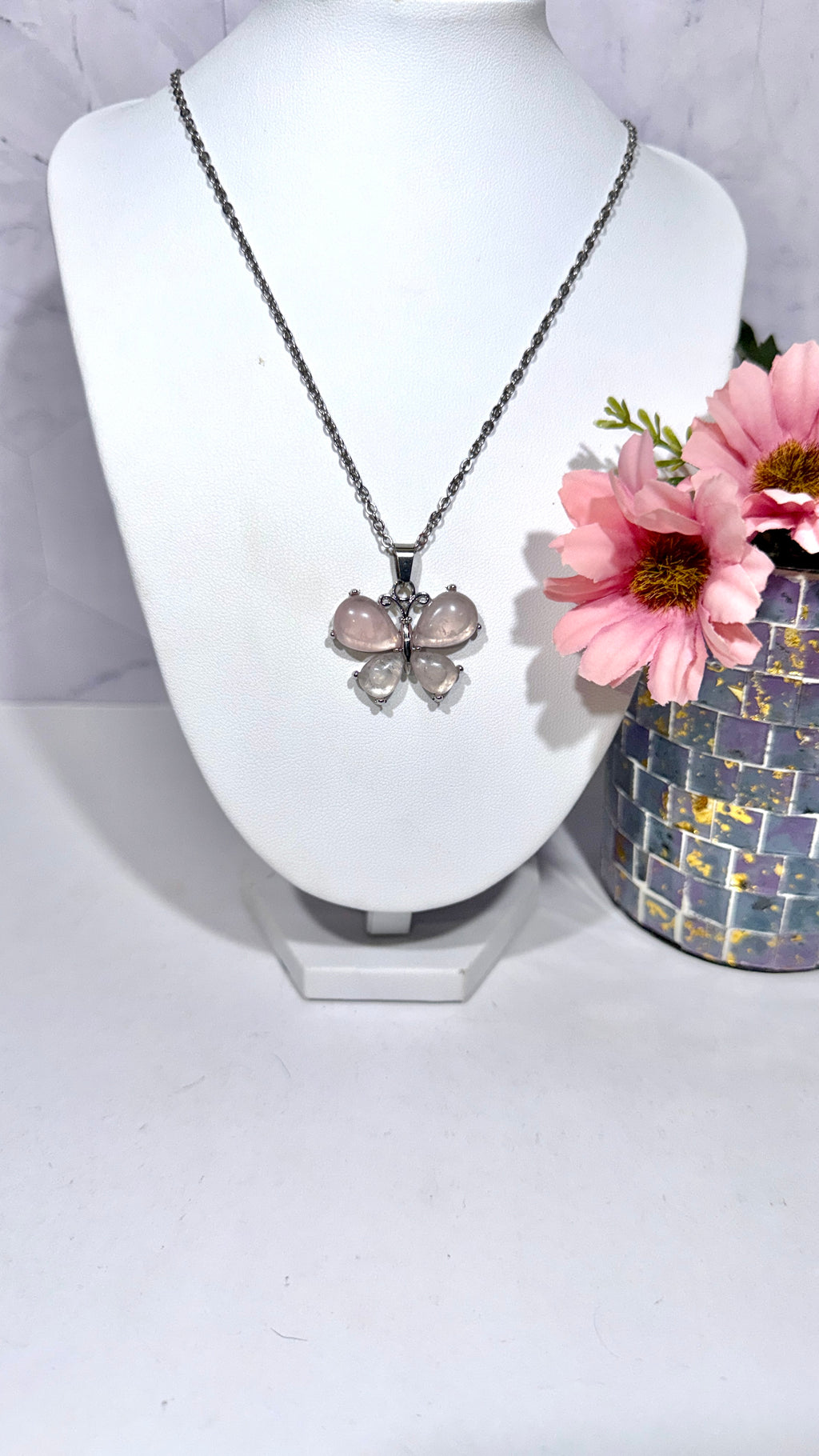 Rose Quartz Butterfly Necklace