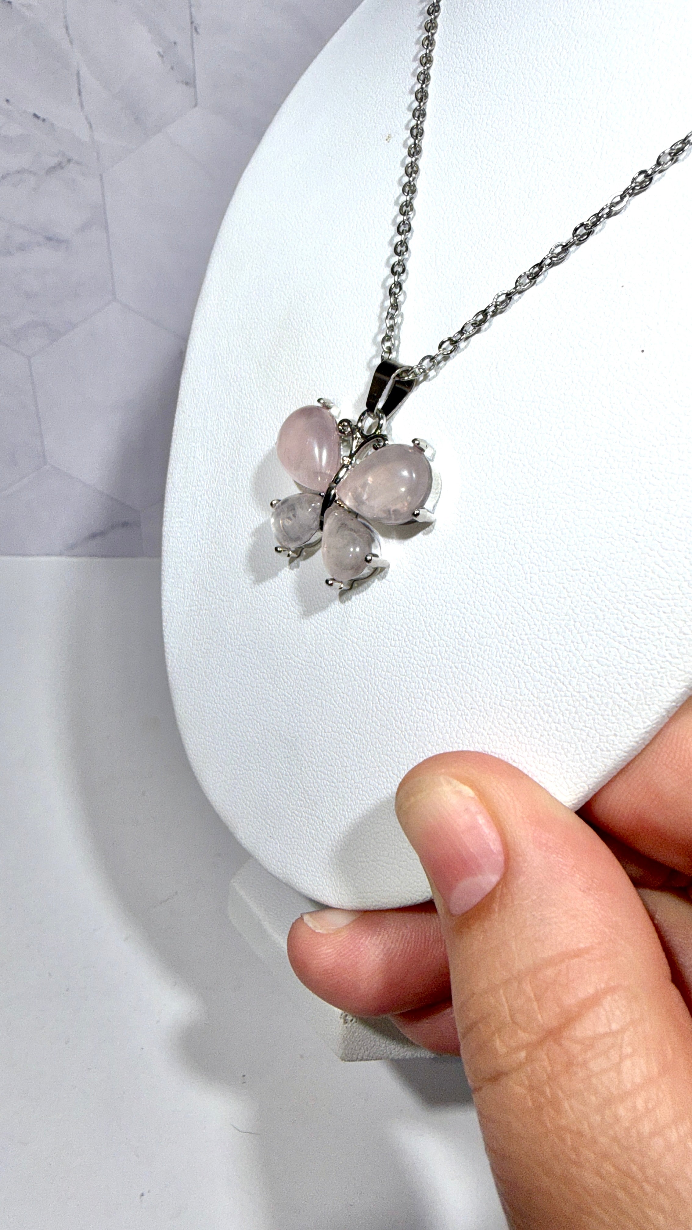 Rose Quartz Butterfly Necklace