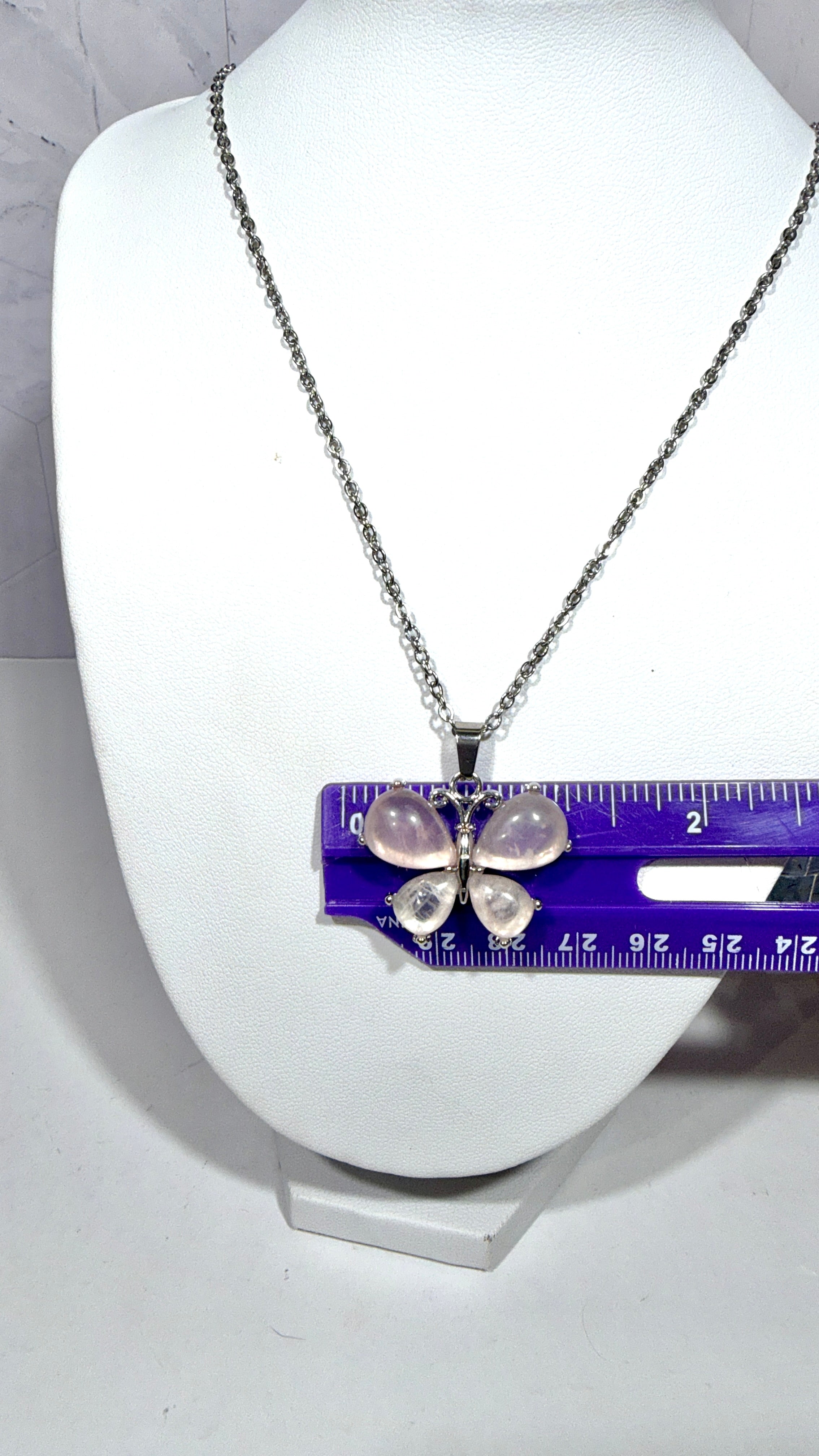 Rose Quartz Butterfly Necklace