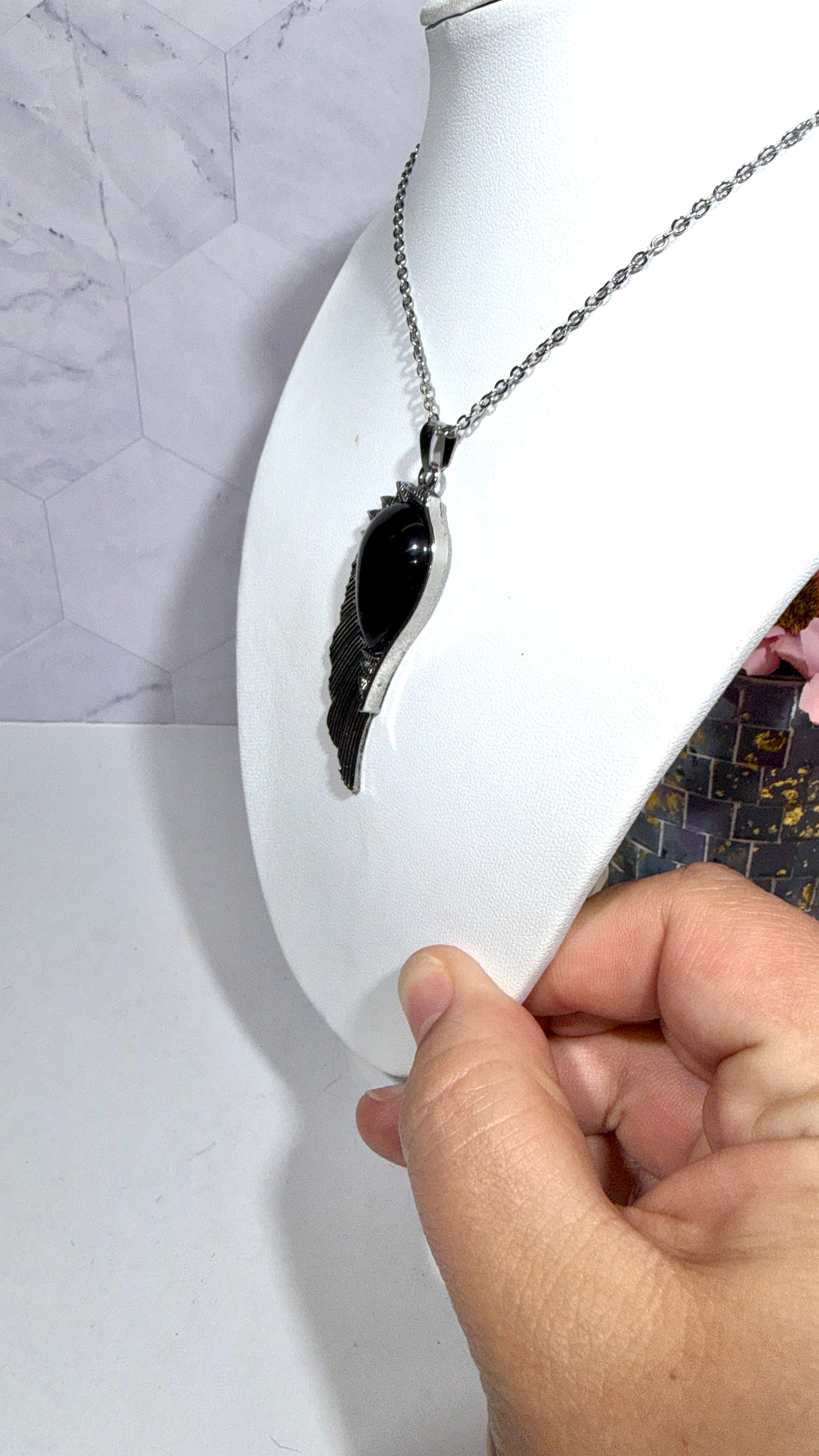 Obsidian Angel Wing Necklace