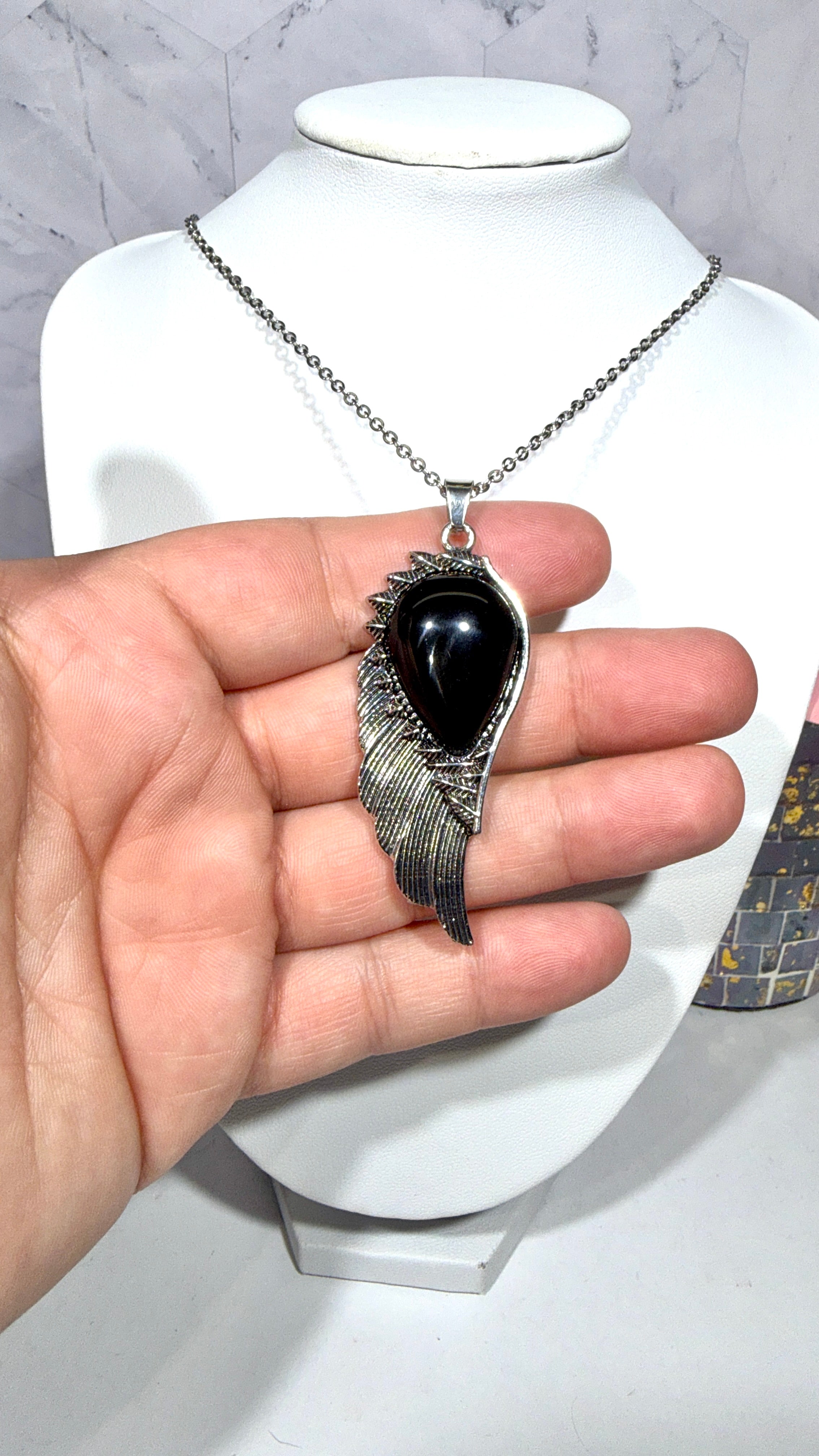 Obsidian Angel Wing Necklace