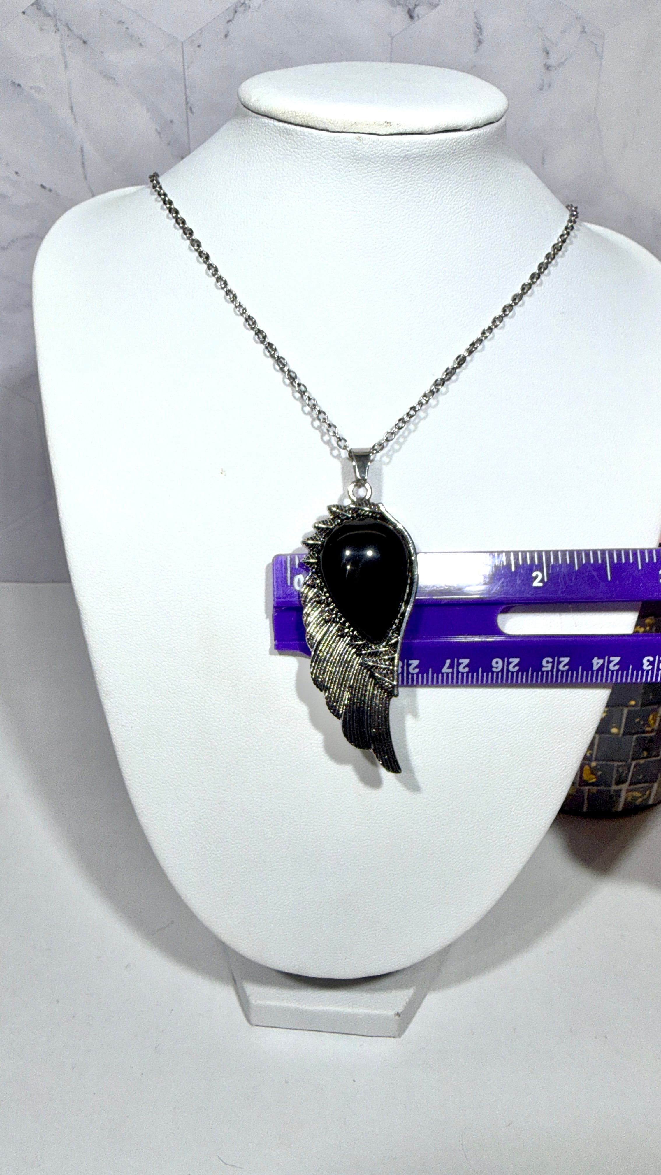 Obsidian Angel Wing Necklace