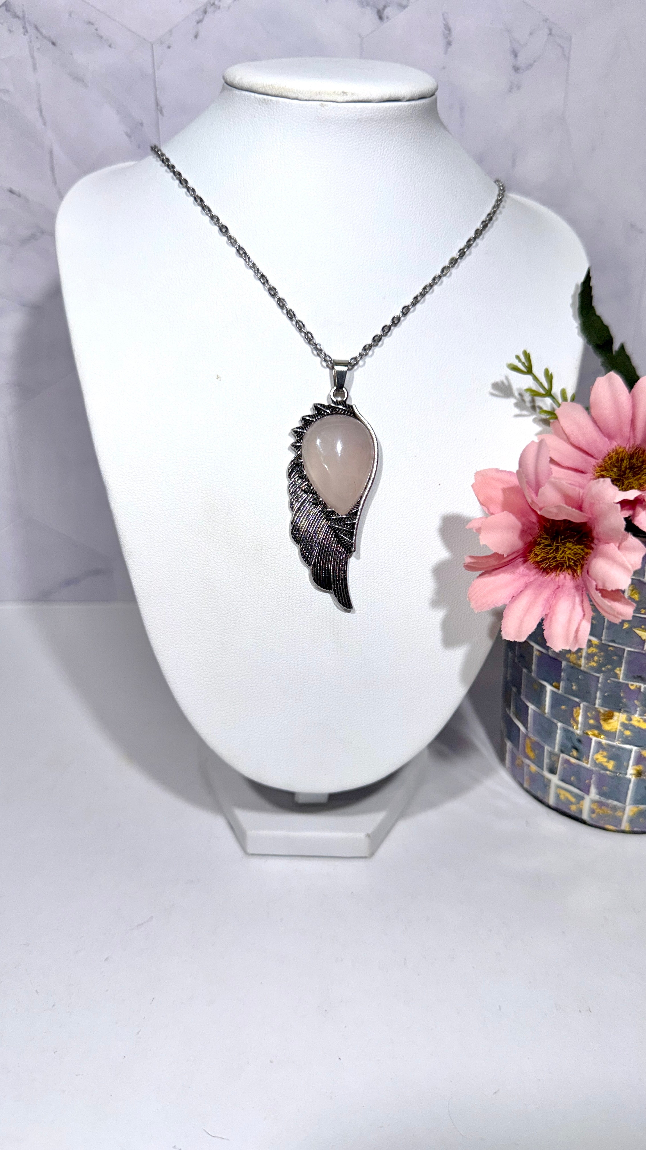 Rose Quartz Angel Wing Pendant