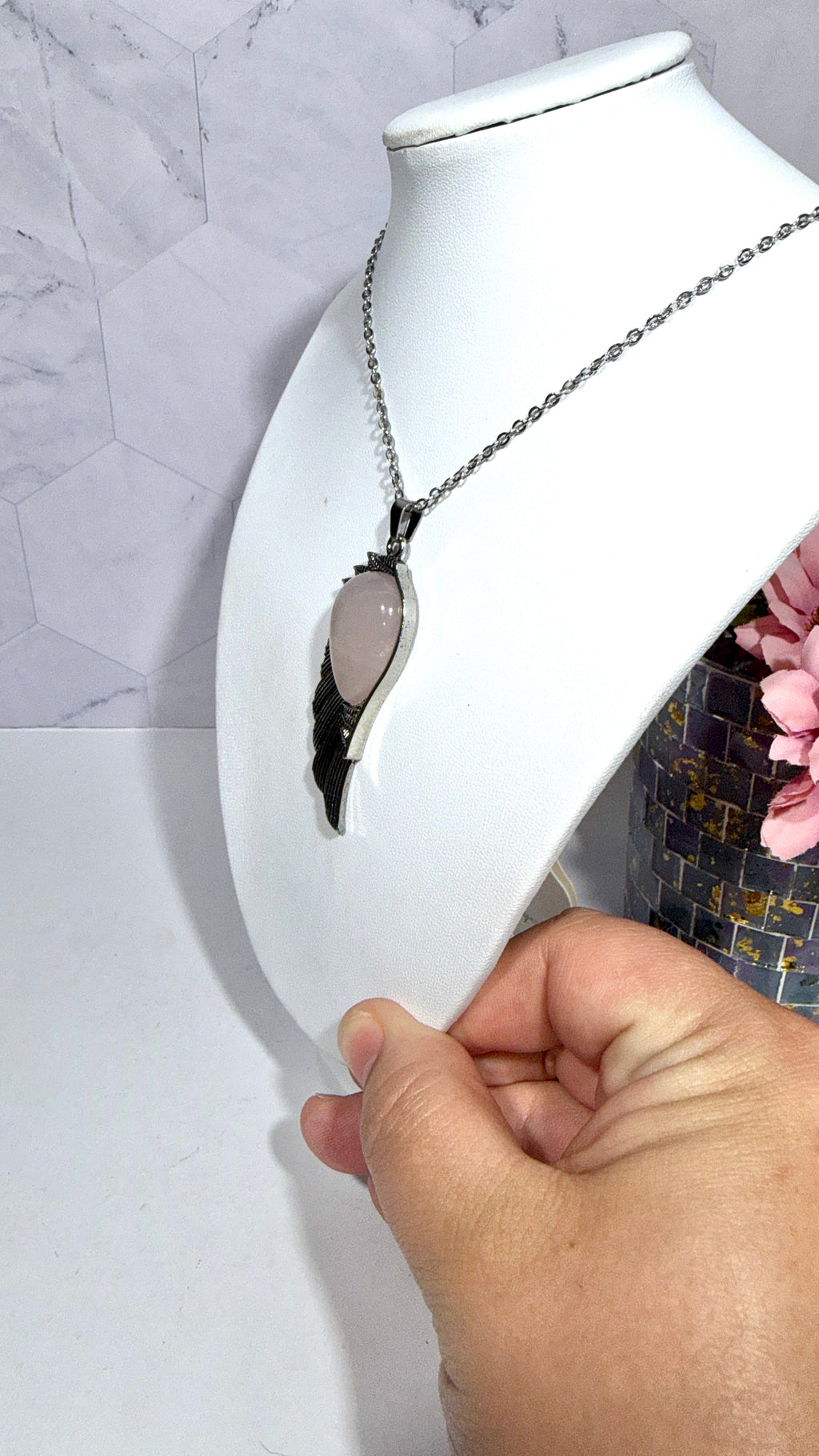 Rose Quartz Angel Wing Pendant