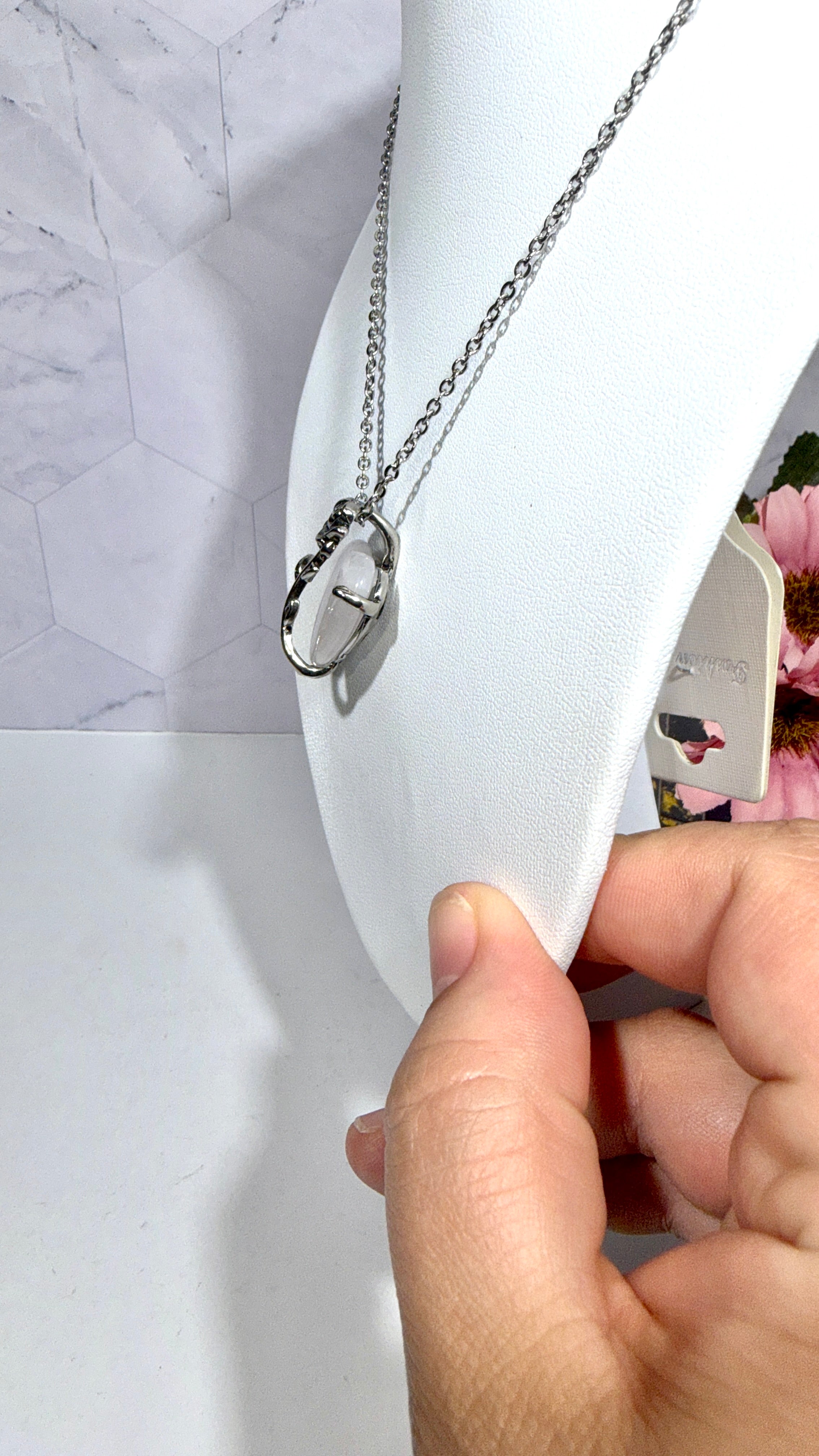 Quartz Heart Rose Necklace