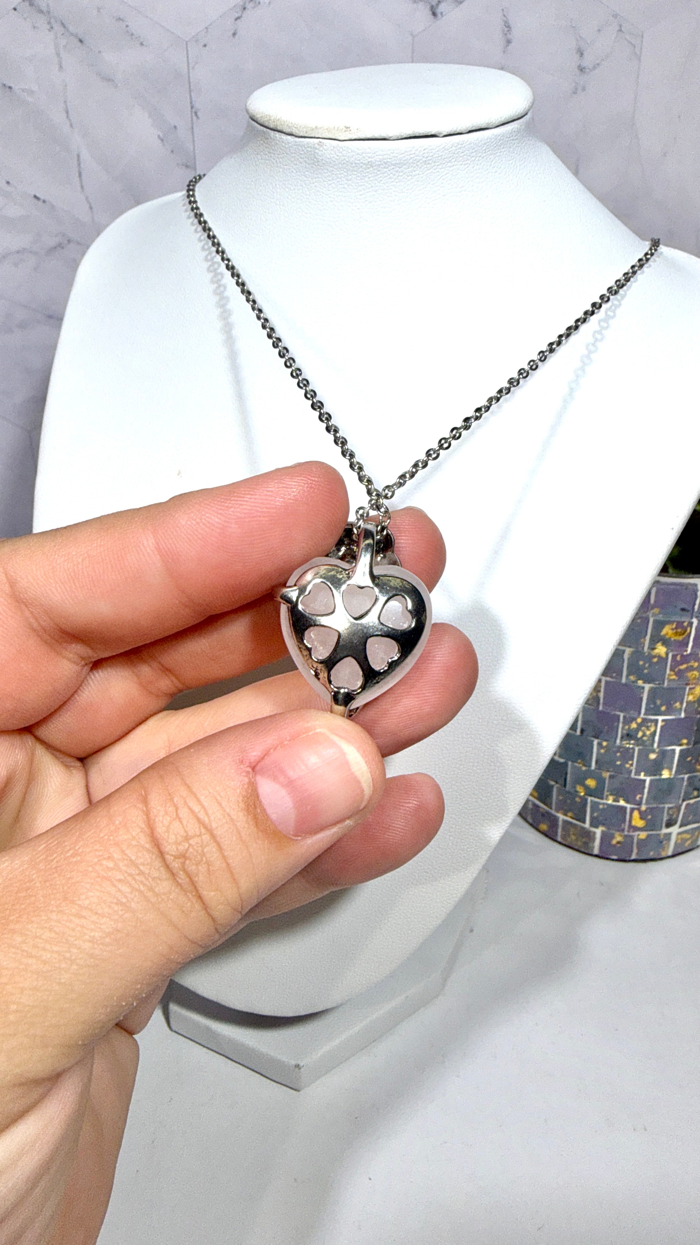 Quartz Heart Rose Necklace