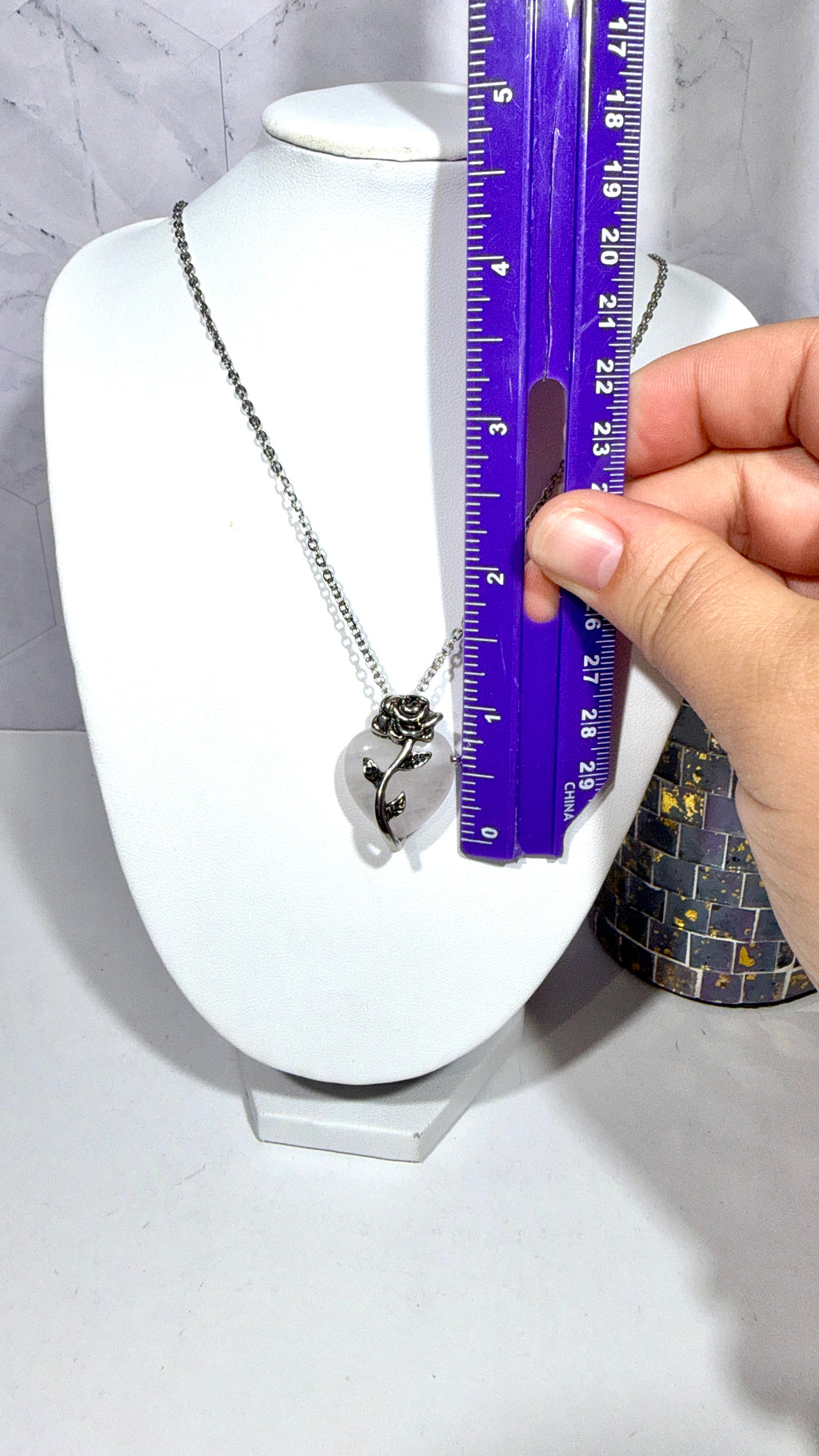 Quartz Heart Rose Necklace
