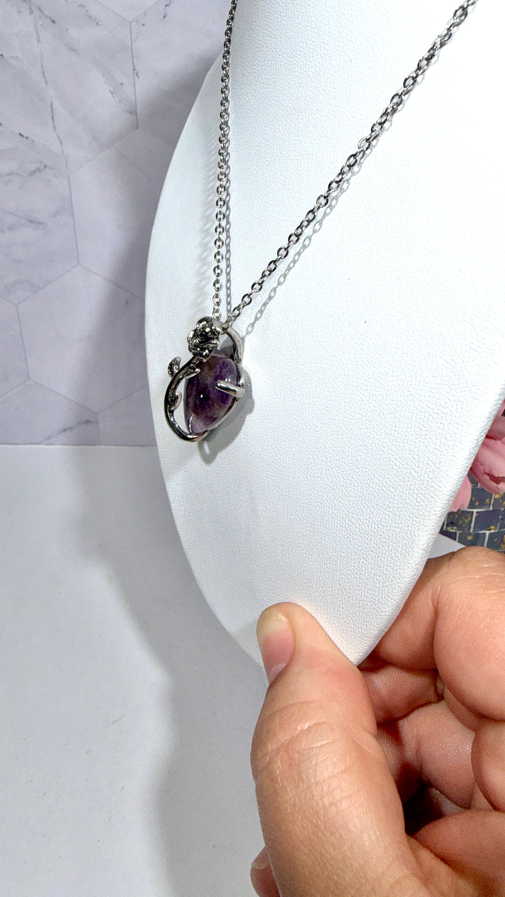 Amethyst Heart Rose Necklace