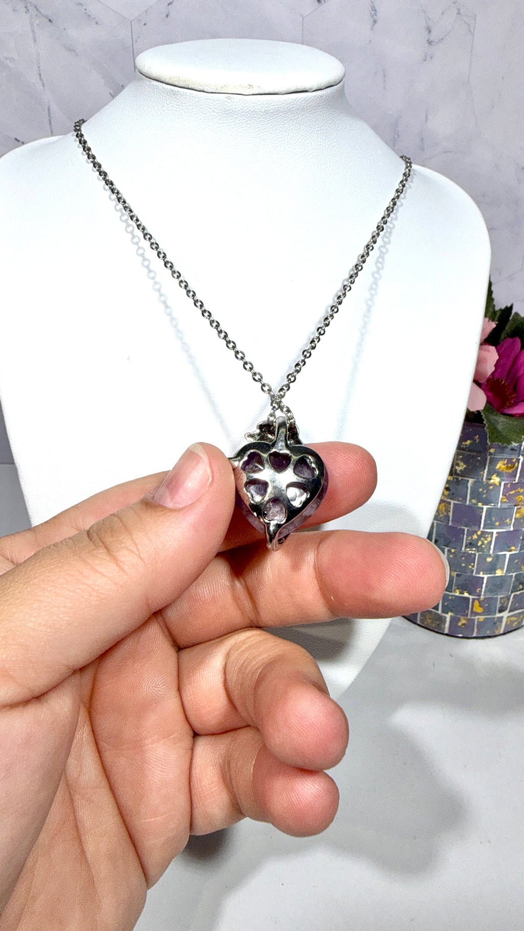 Amethyst Heart Rose Necklace