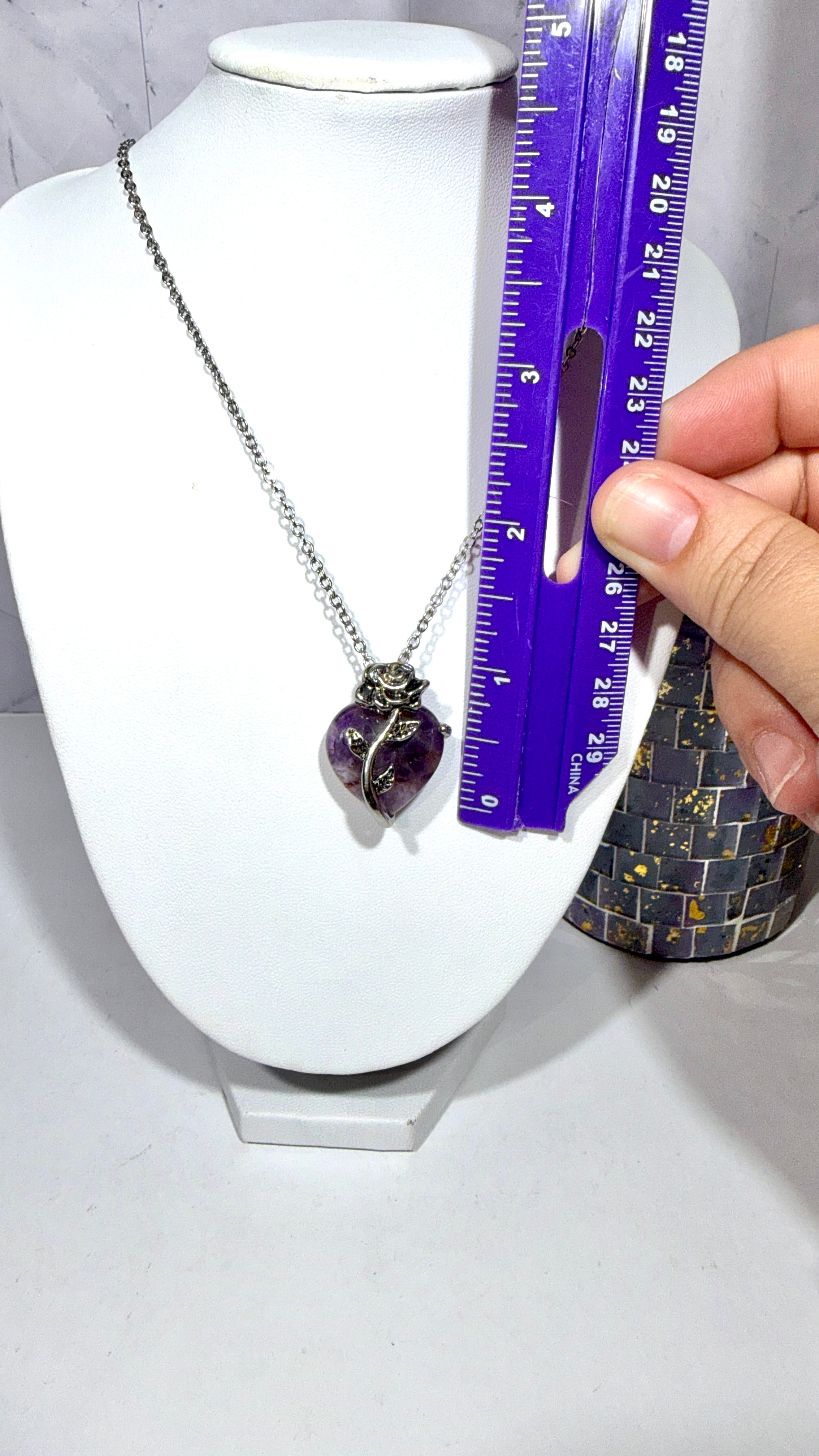 Amethyst Heart Rose Necklace