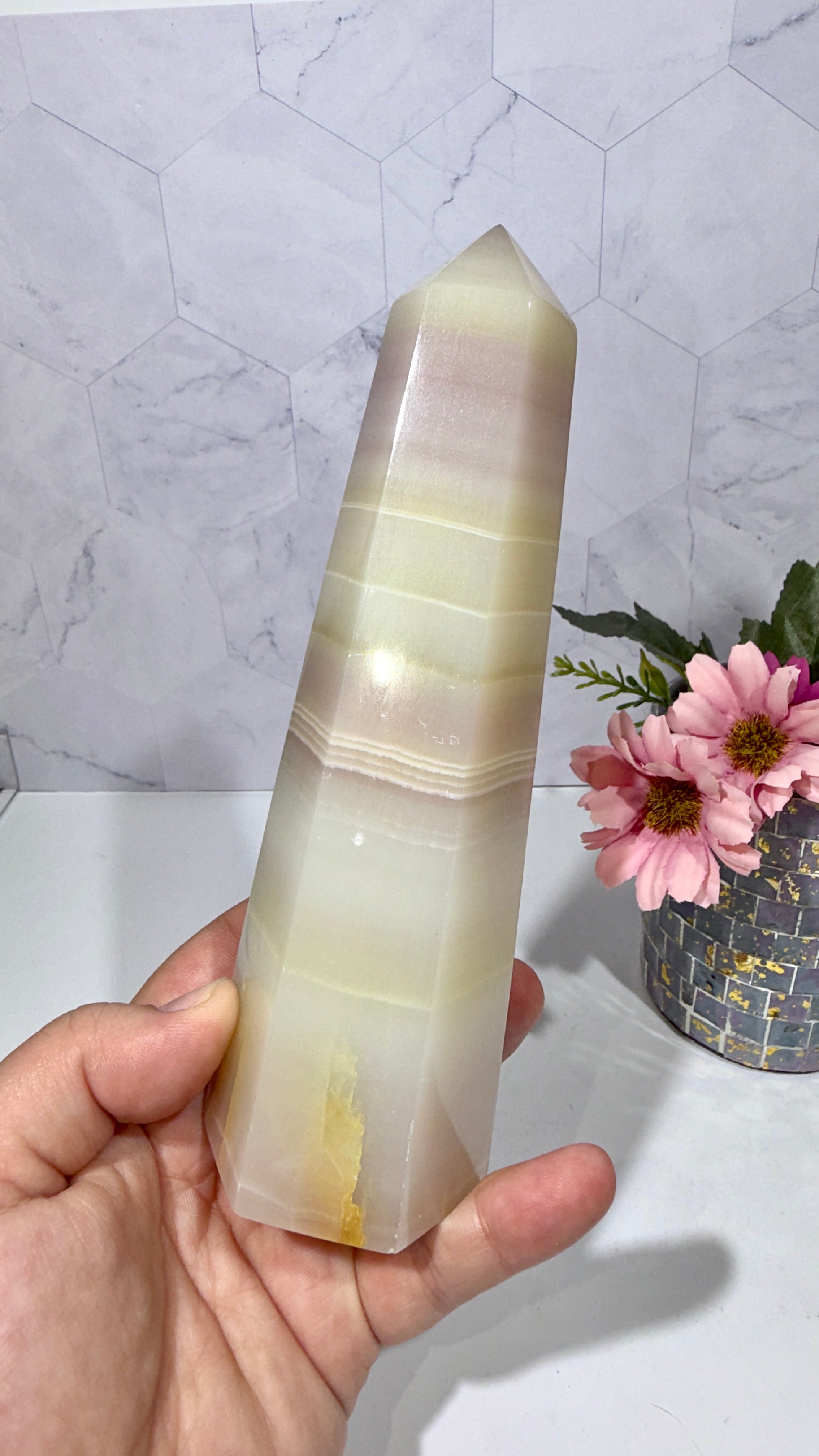 Watermelon Calcite Tower