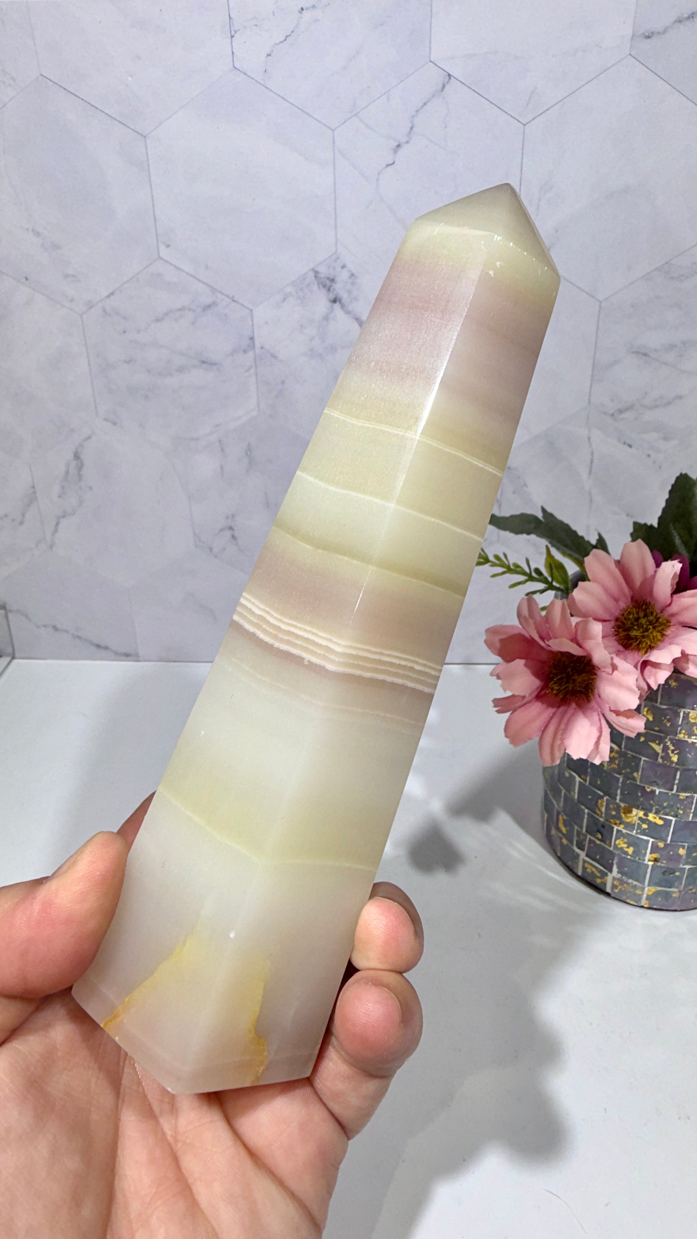 Watermelon Calcite Tower