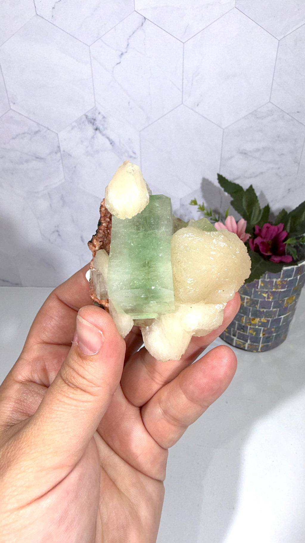 Green Apophyllite with Stilbite A Grade