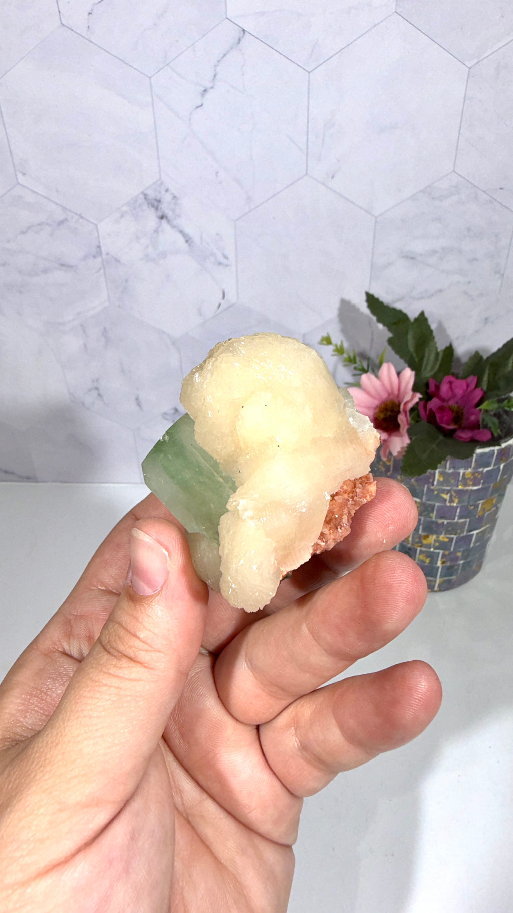 Green Apophyllite with Stilbite A Grade
