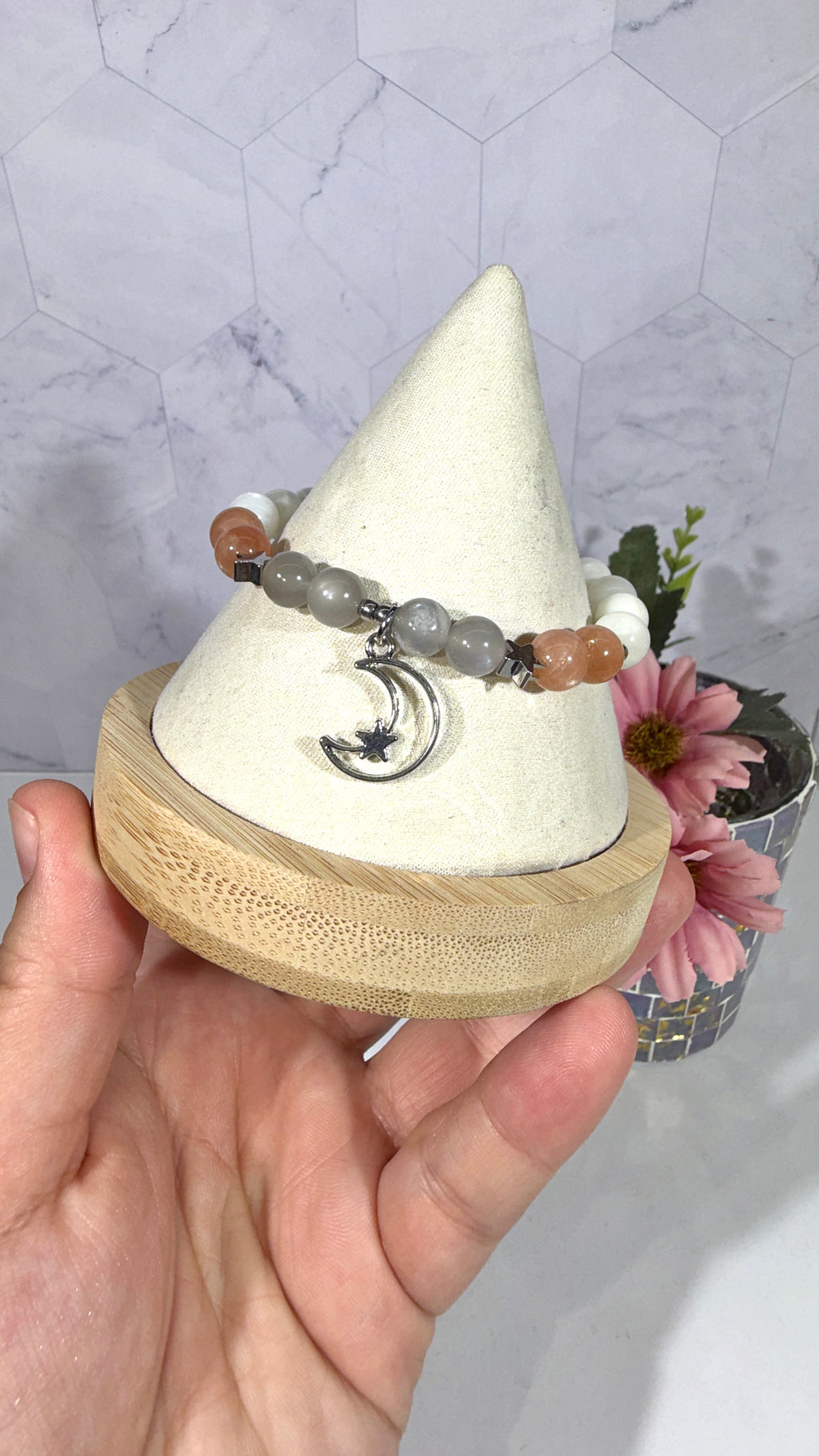 8mm Moonstone, Peach Moonstone, and Black Moonstone Bracelet - Lunar Energies and Influences