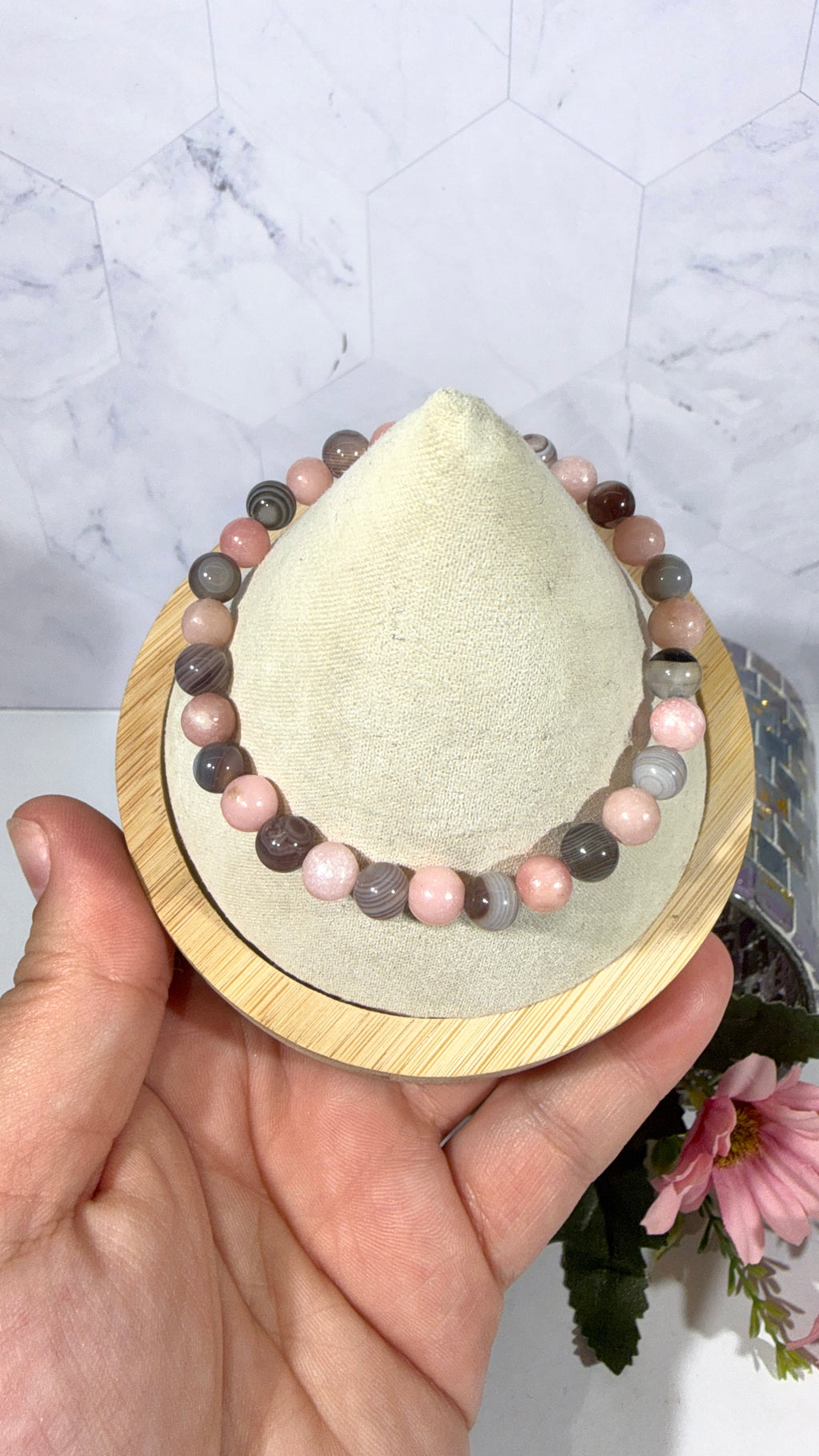 6mm Botswana Agate and Pink Opal Bracelet