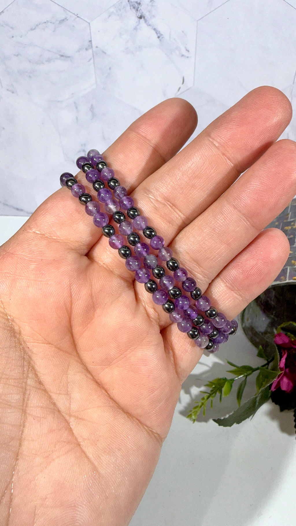 4mm Amethyst and Hematite Bracelet
