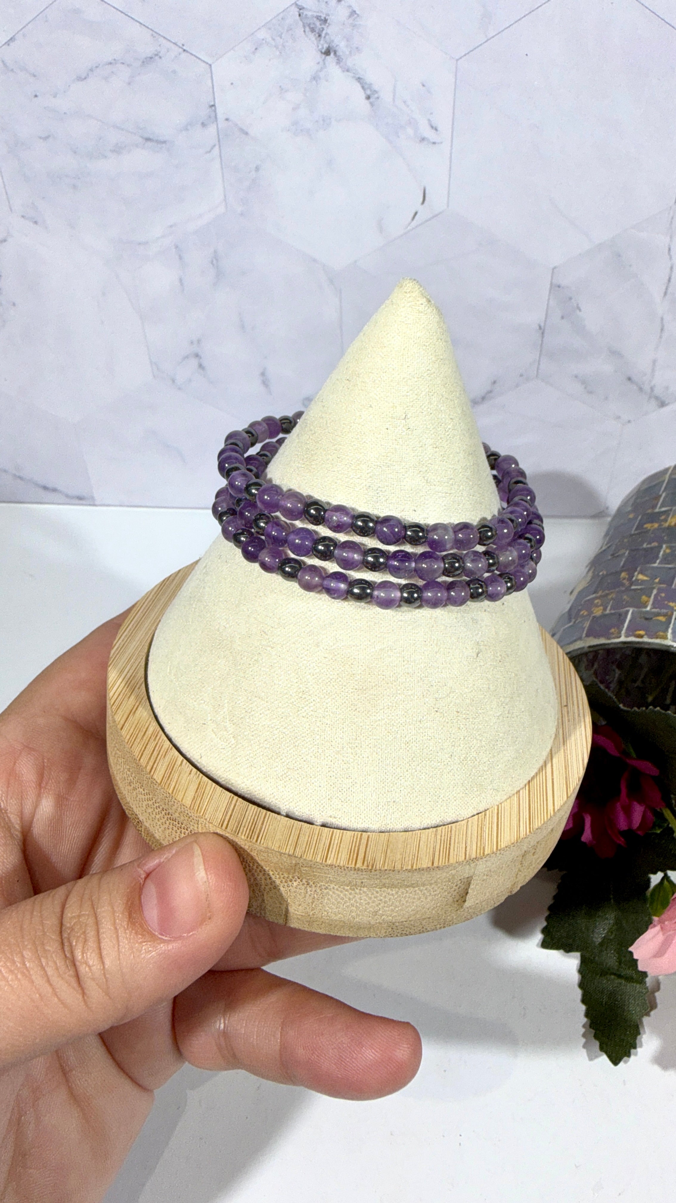 4mm Amethyst and Hematite Bracelet