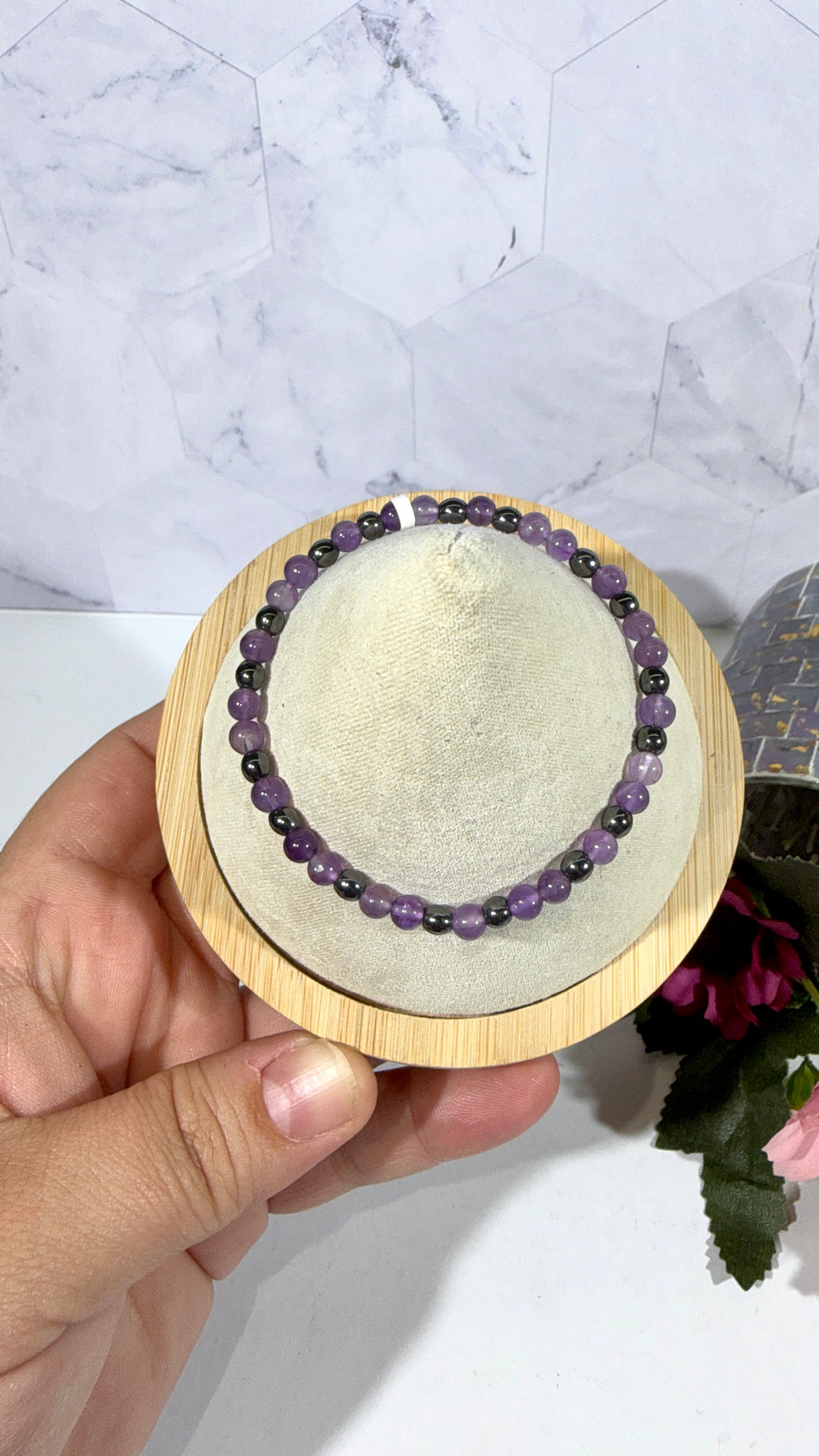 4mm Amethyst and Hematite Bracelet