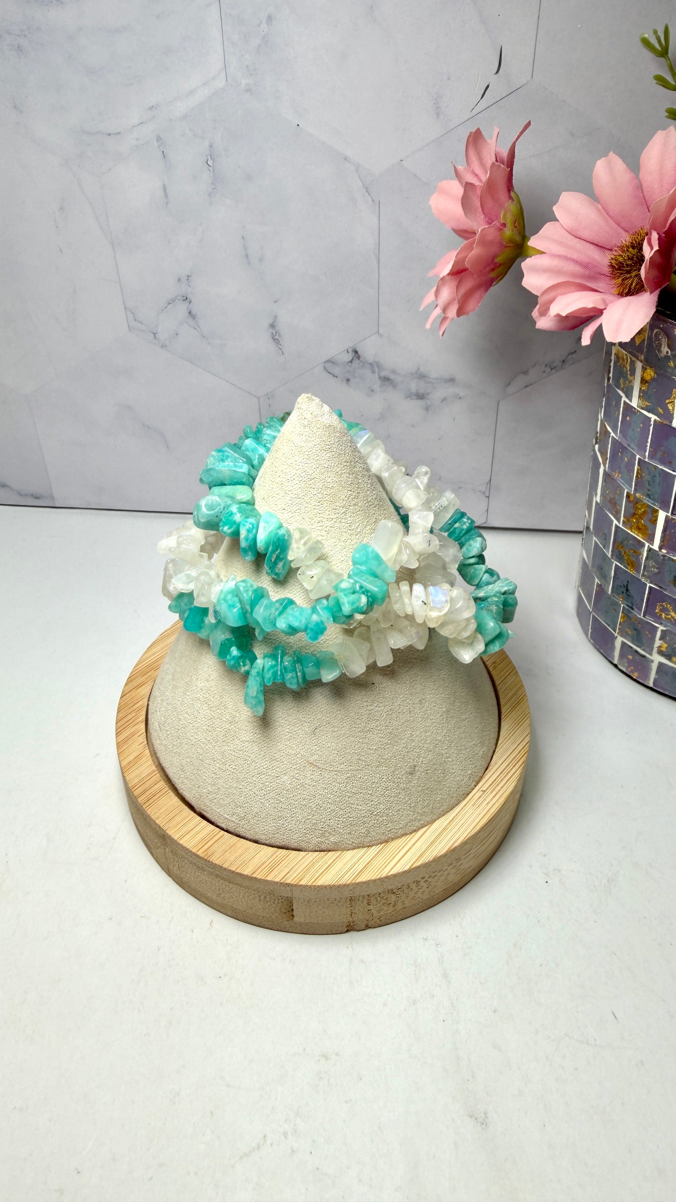 Amazonite and Moonstone Chip Bracelet