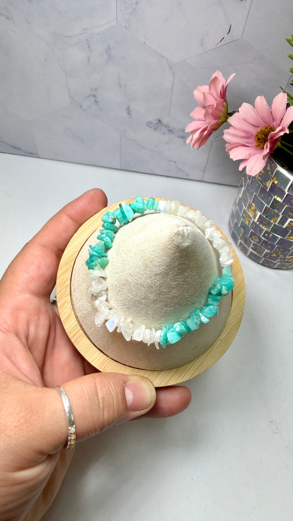 Amazonite and Moonstone Chip Bracelet