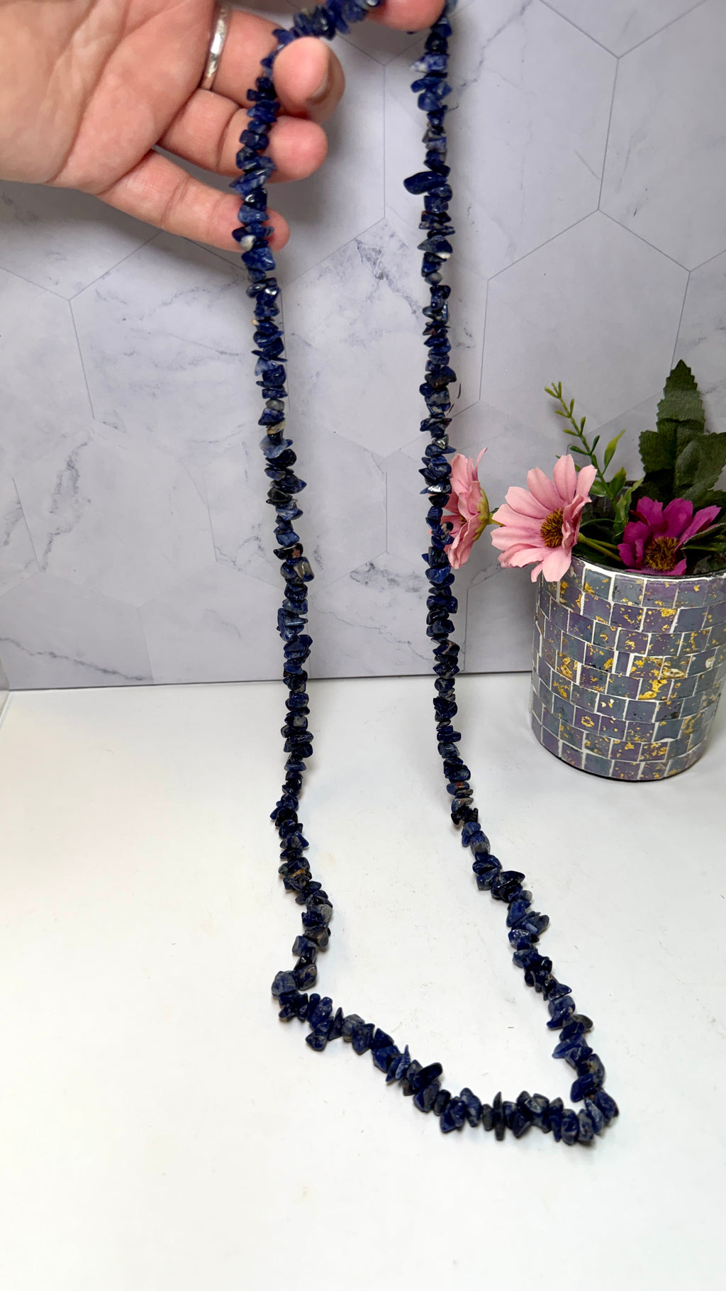 Sodalite Chip Necklace 34 Inches
