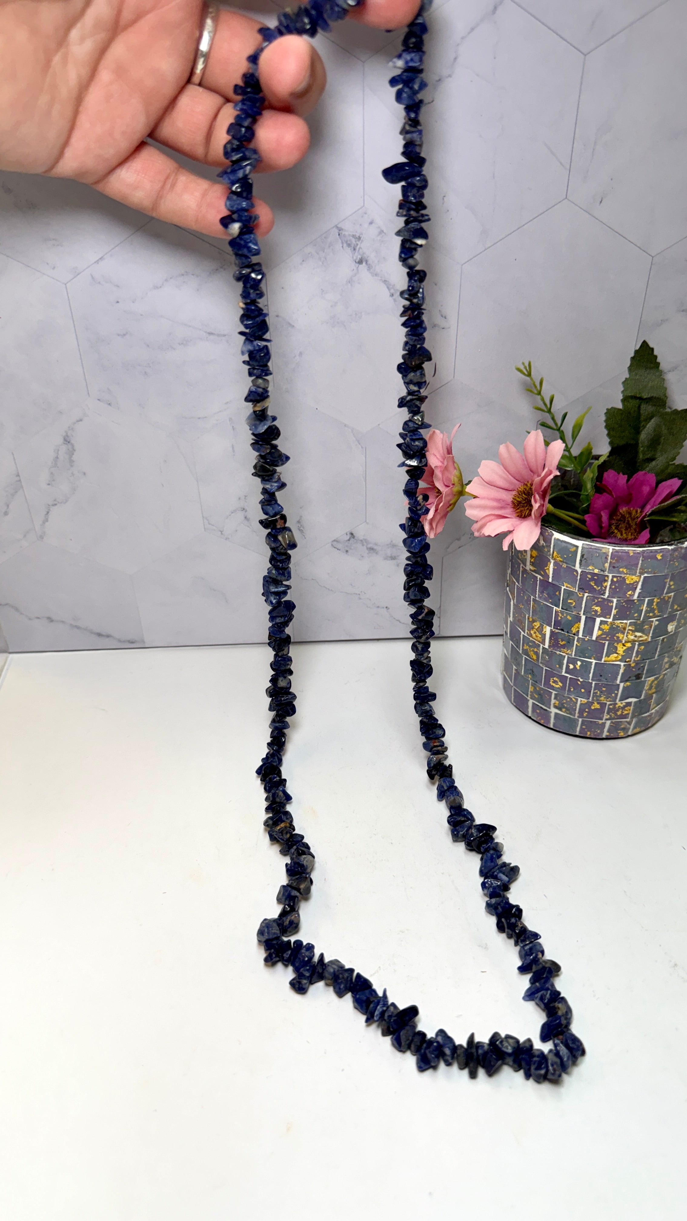 Sodalite Chip Necklace 34 Inches