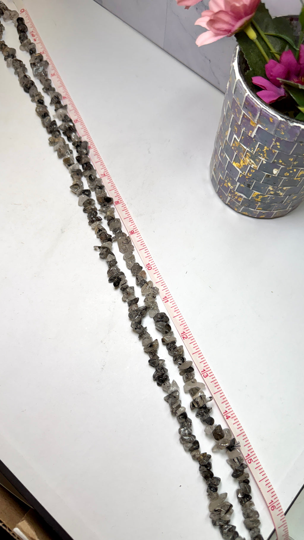 Tourmalinated Quartz Chip Necklace 34 Inches