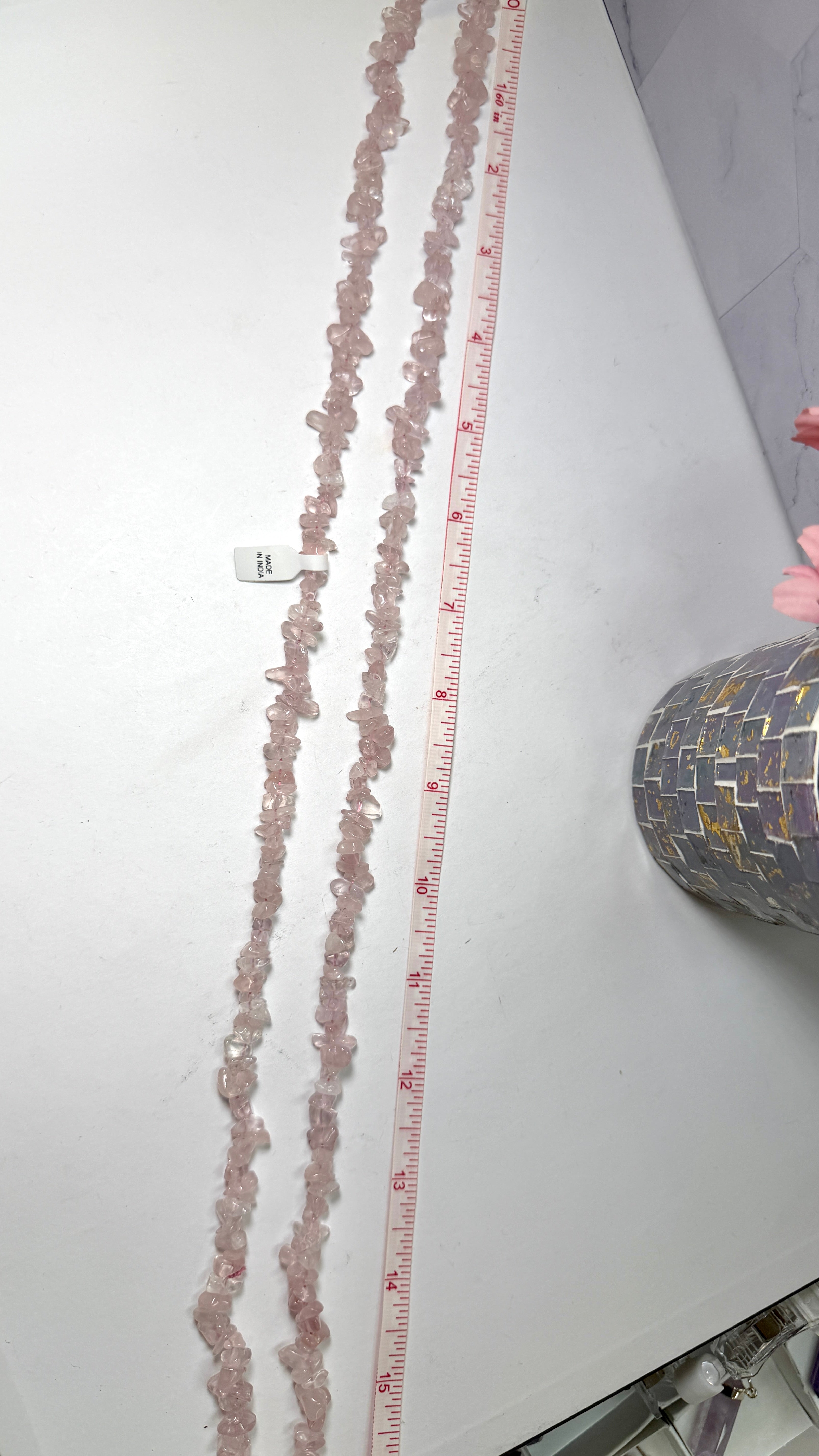 Rose Quartz Chip Necklace 34 Inches