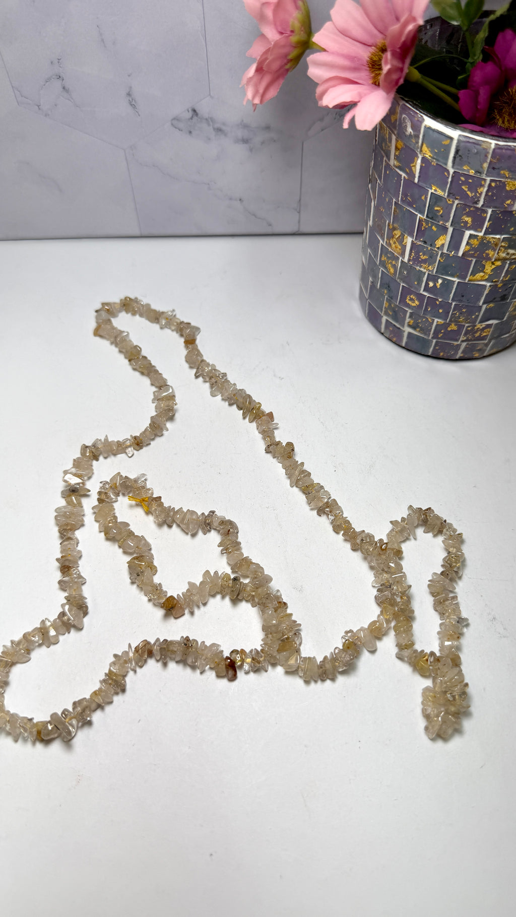 Rutilated Quartz Chip Necklace 34 Inches