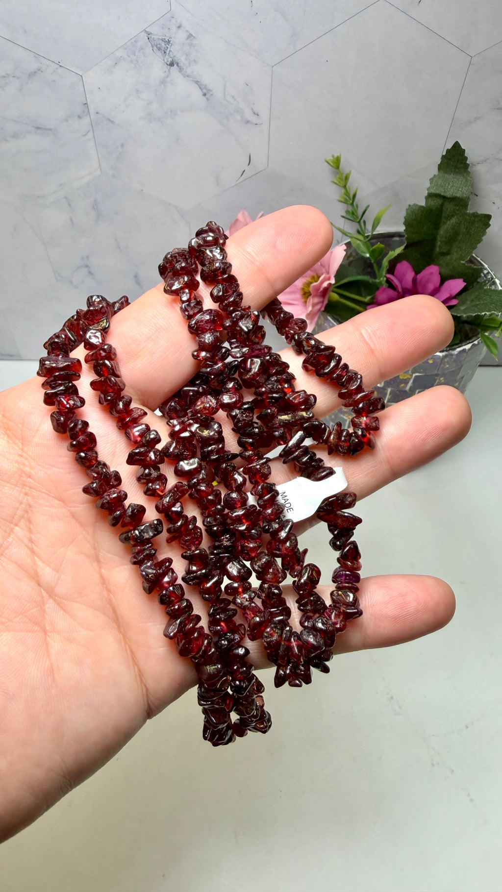 Garnet Chip Necklace 34 Inches