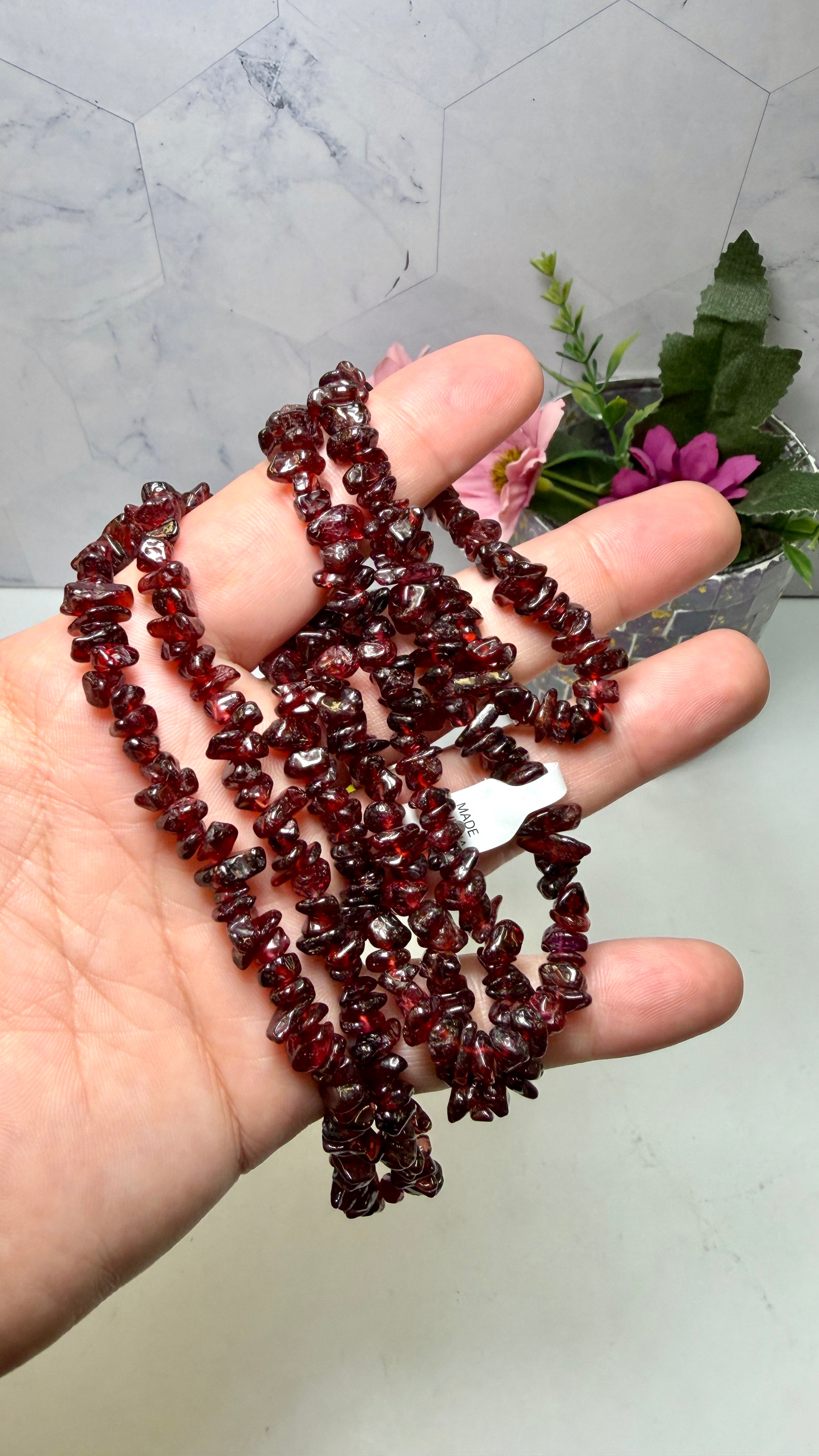 Garnet Chip Necklace 34 Inches