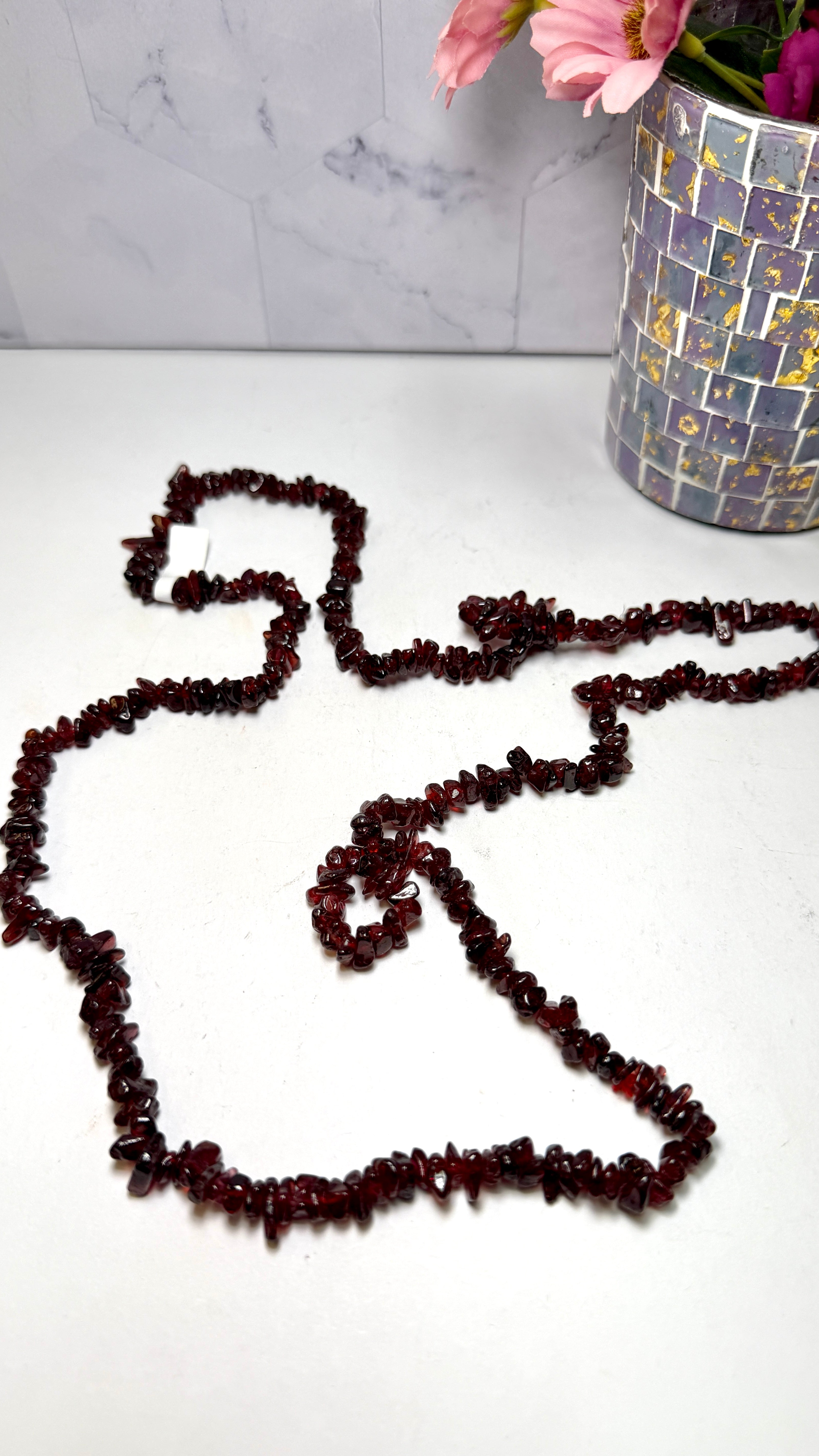 Garnet Chip Necklace 34 Inches