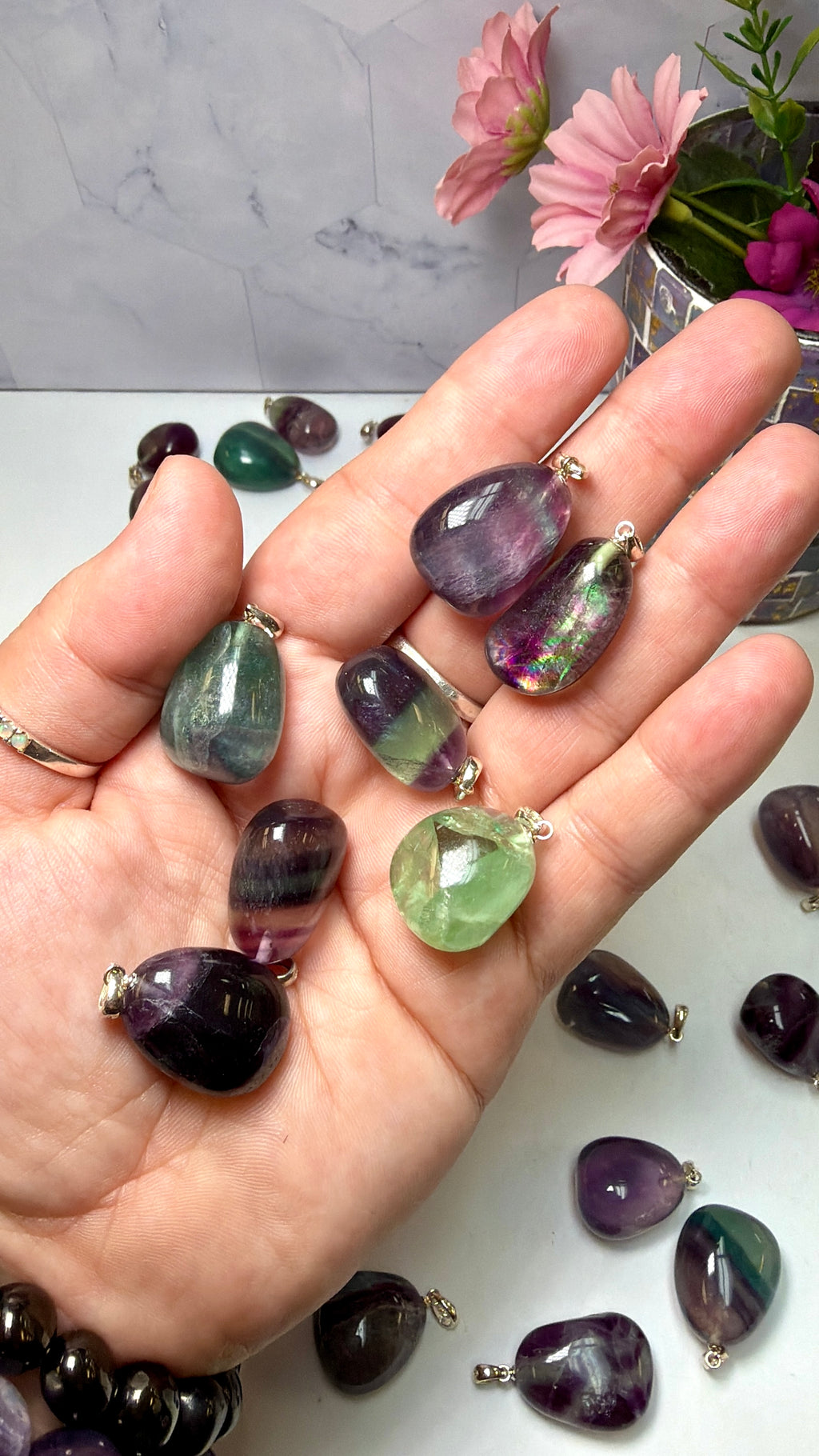 Rainbow Fluorite Tumble Pendant