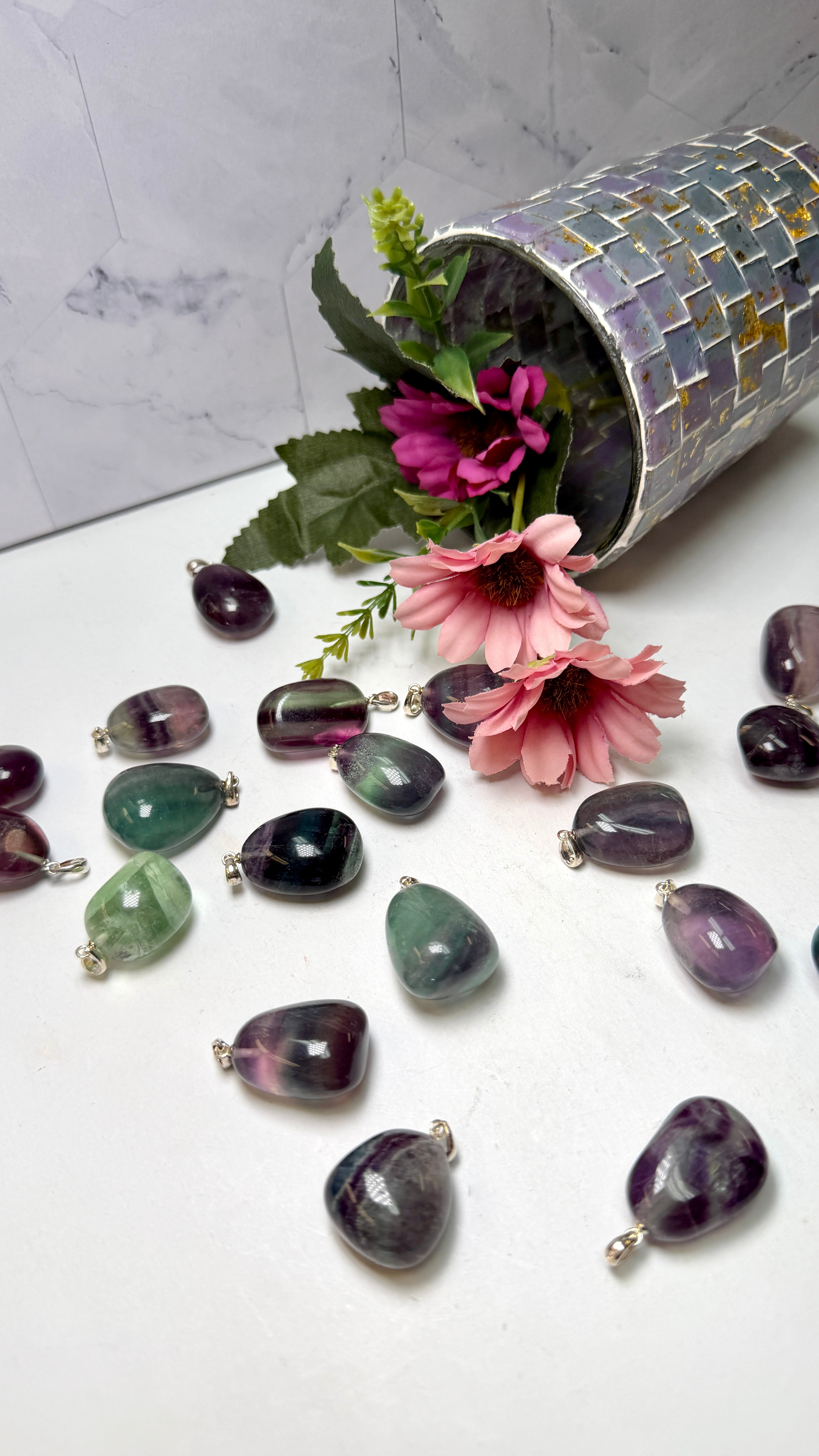 Rainbow Fluorite Tumble Pendant