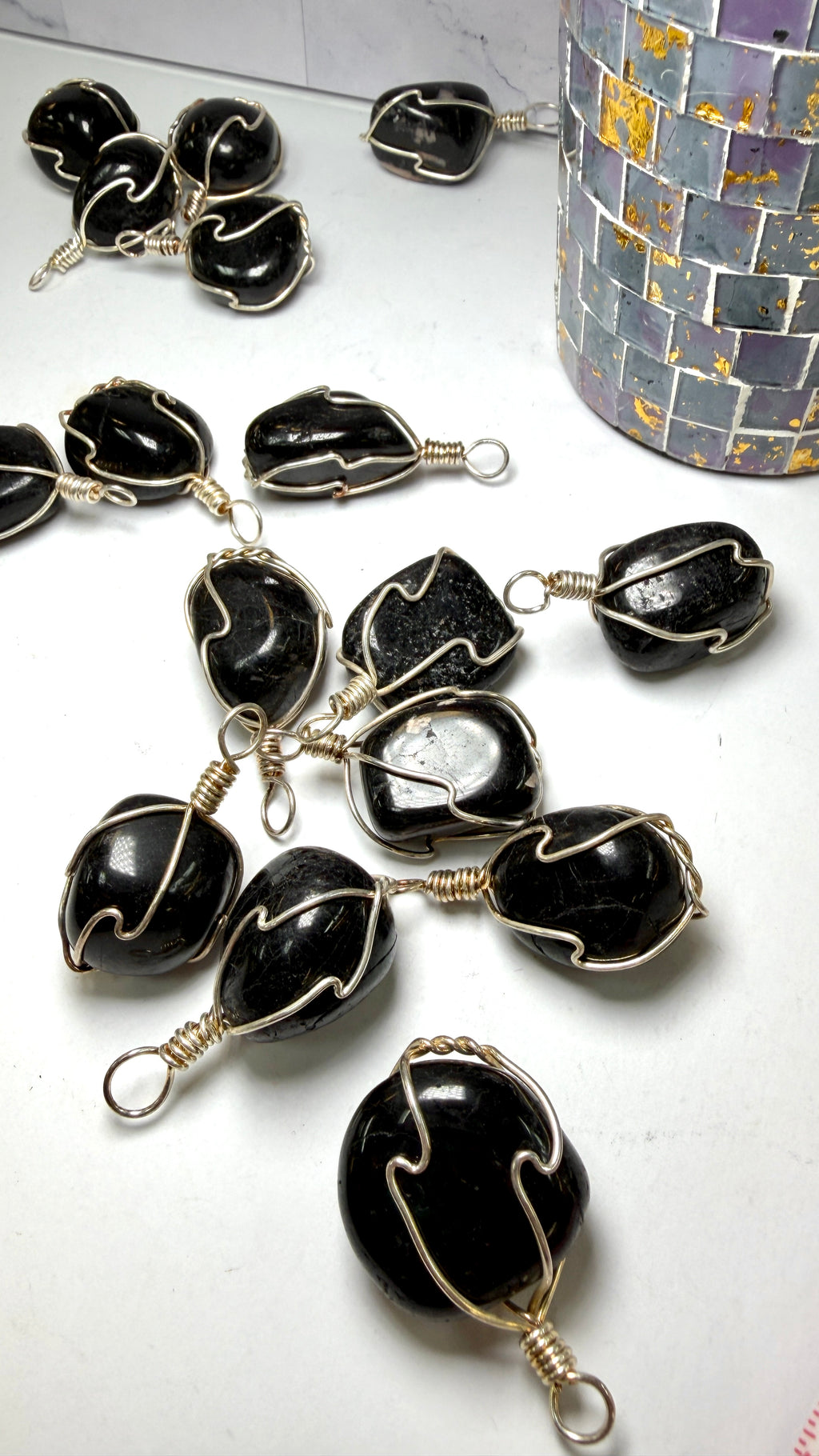 Black Onyx Wire Wrapped Tumble Pendant