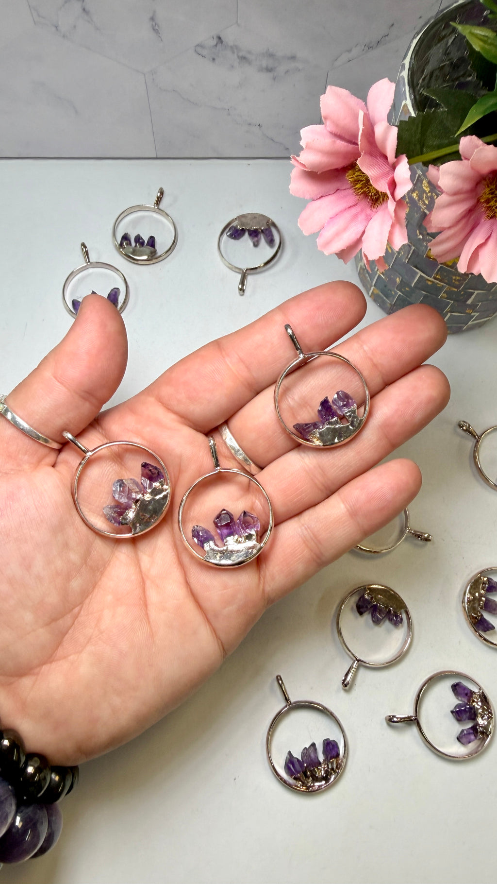 Amethyst Triple Point Silver Plated Pendant