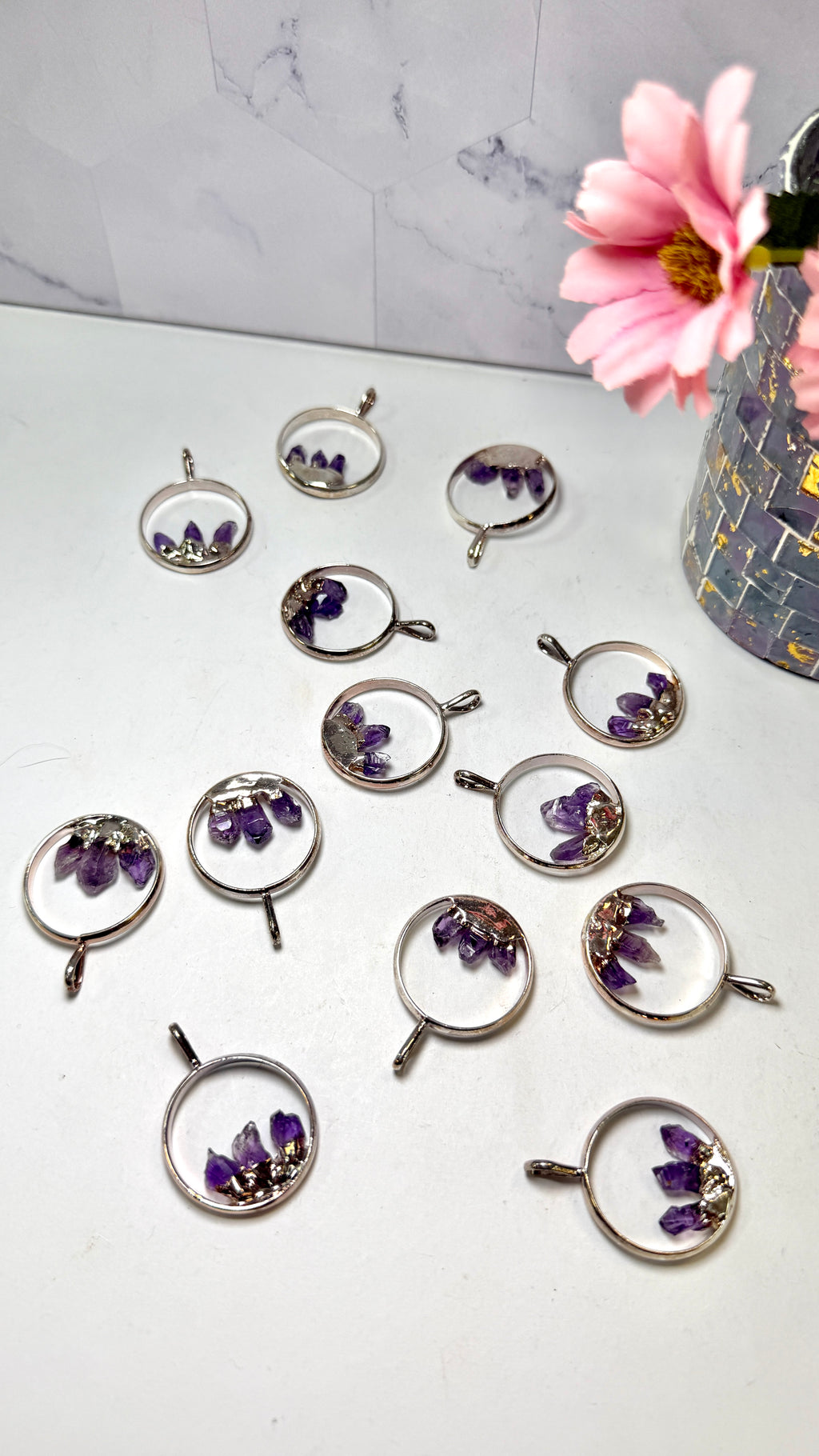 Amethyst Triple Point Silver Plated Pendant