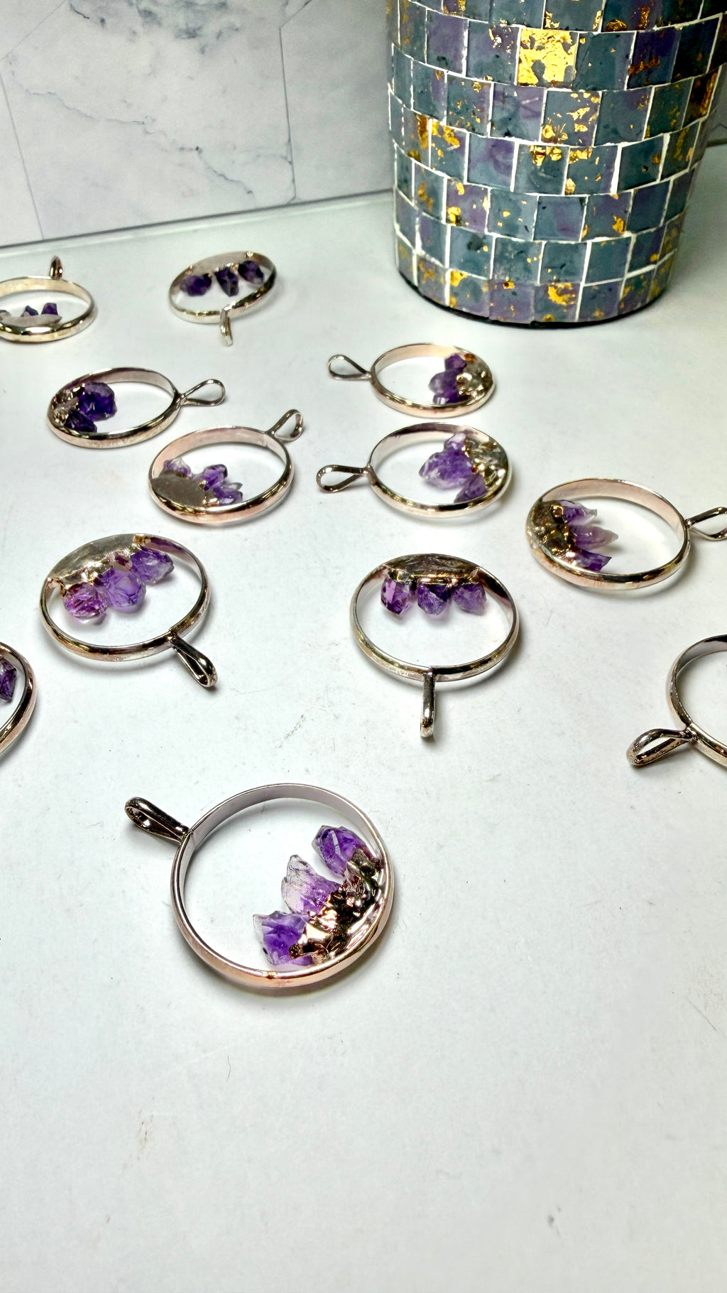 Amethyst Triple Point Silver Plated Pendant