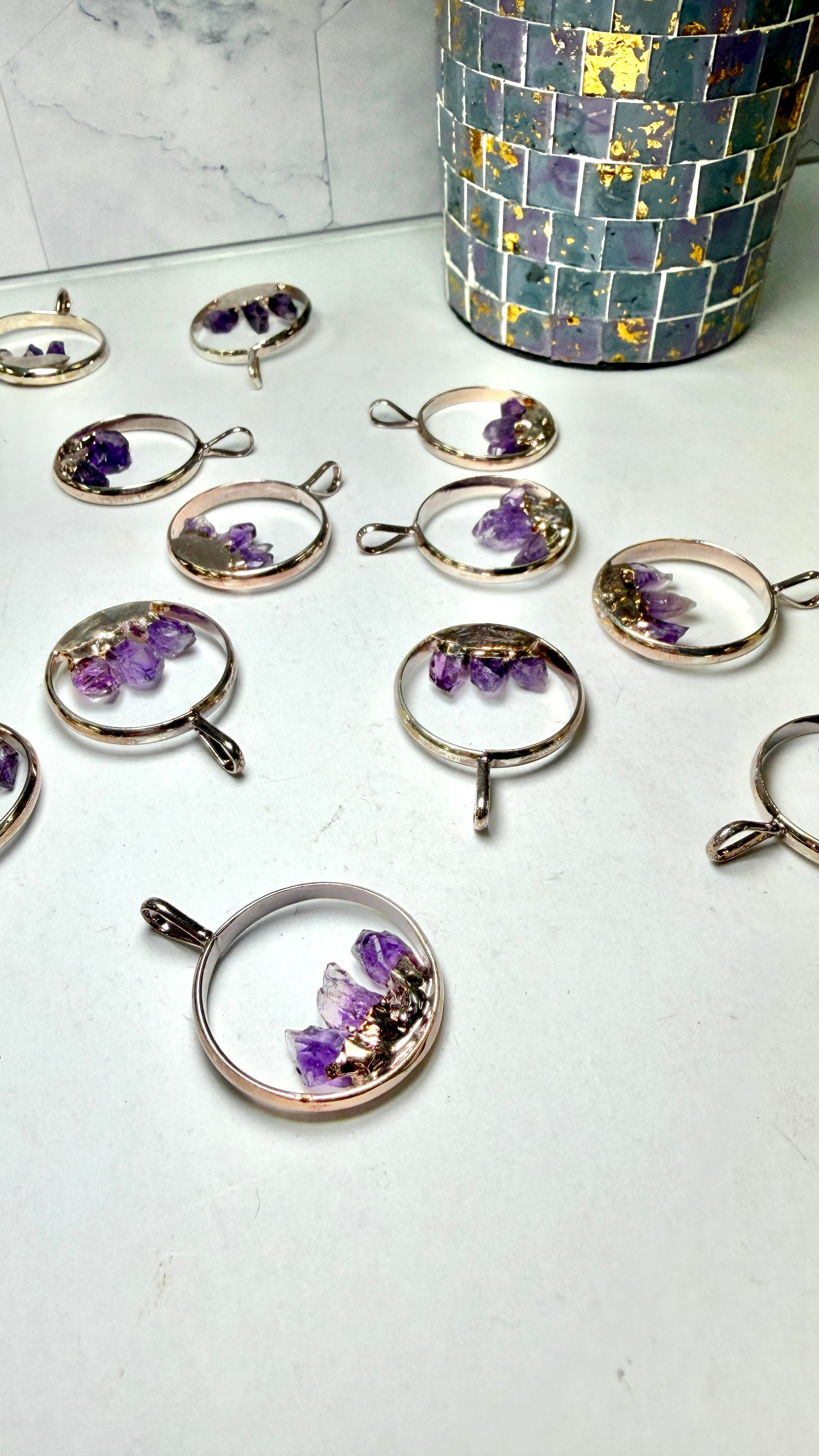 Amethyst Triple Point Silver Plated Pendant