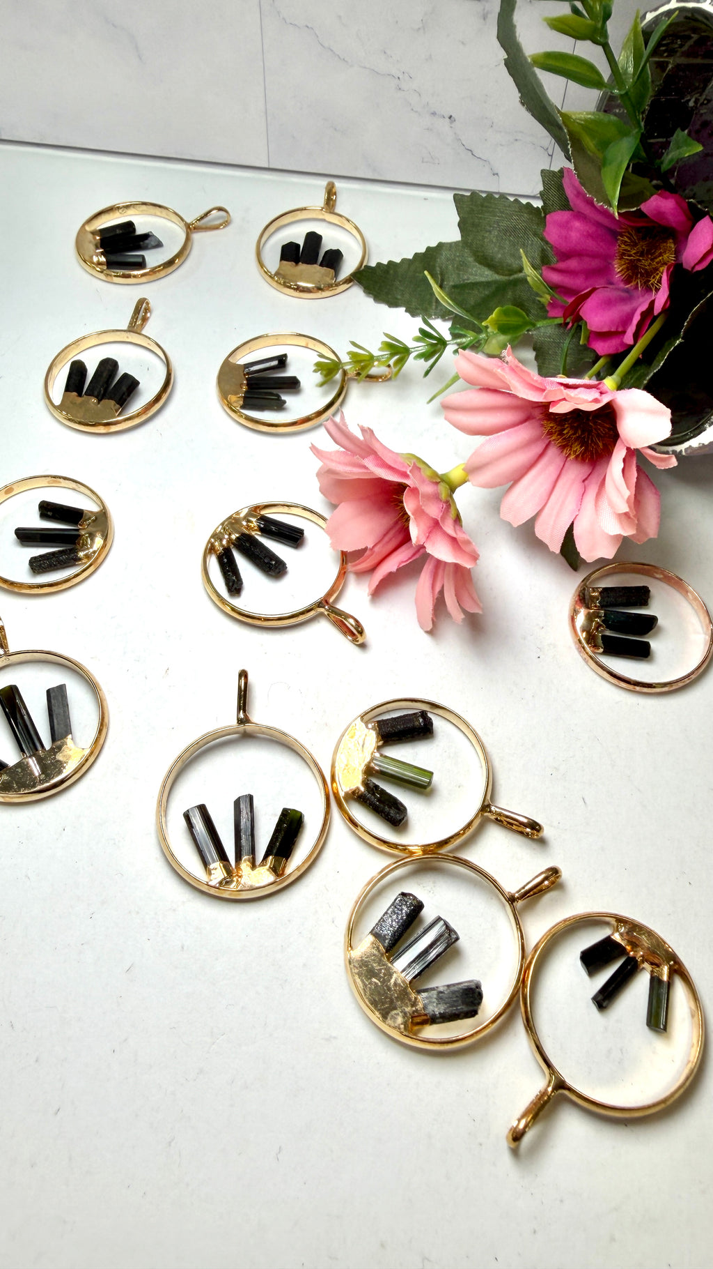 Black Tourmaline Triple Point Gold Plated Pendant